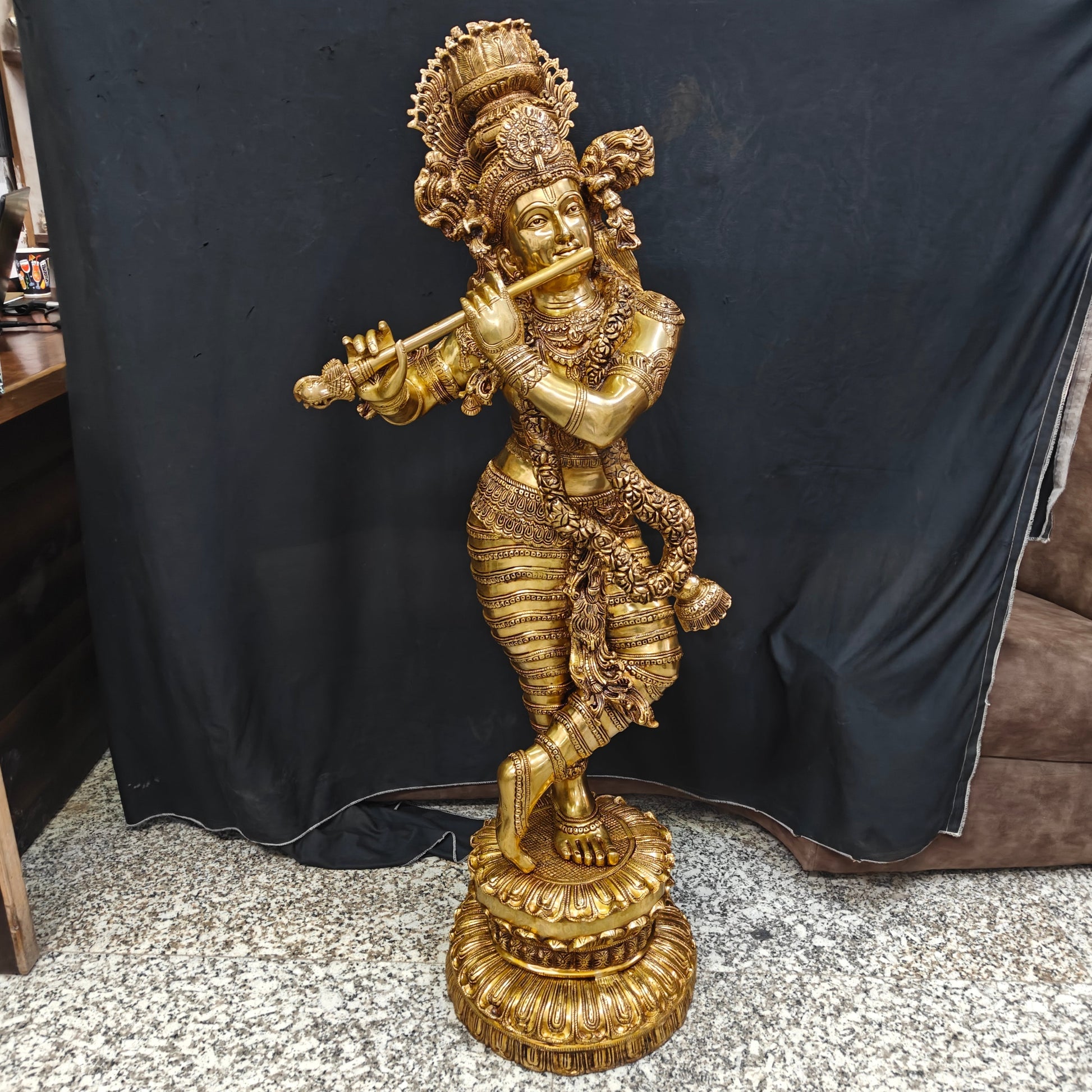 Brass Finely Crafted Standing Krishna Idol Sculpture 4 Feet - Image 7