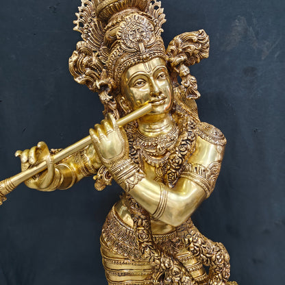 Brass Finely Crafted Standing Krishna Idol Sculpture 4 Feet by vendor-unknown - Hindu Gods (View 8)