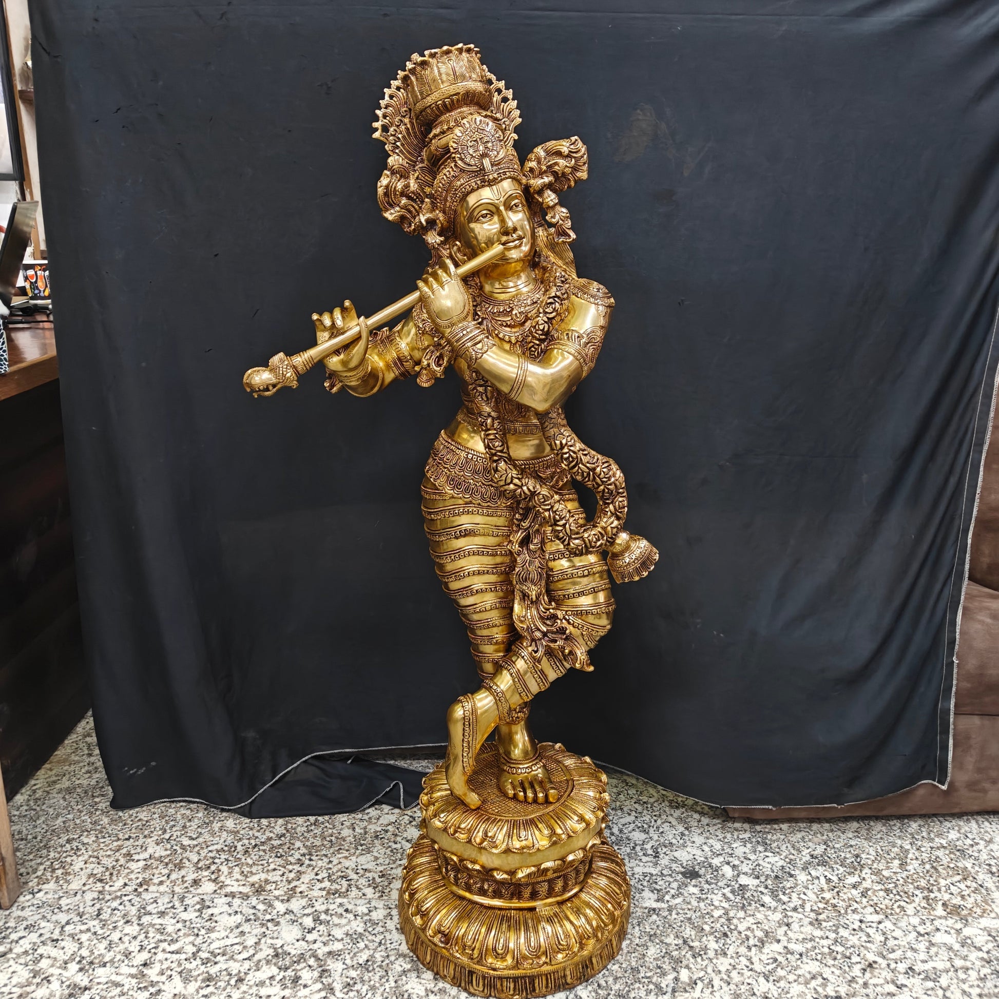 Brass Finely Crafted Standing Krishna Idol Sculpture 4 Feet - Image 9