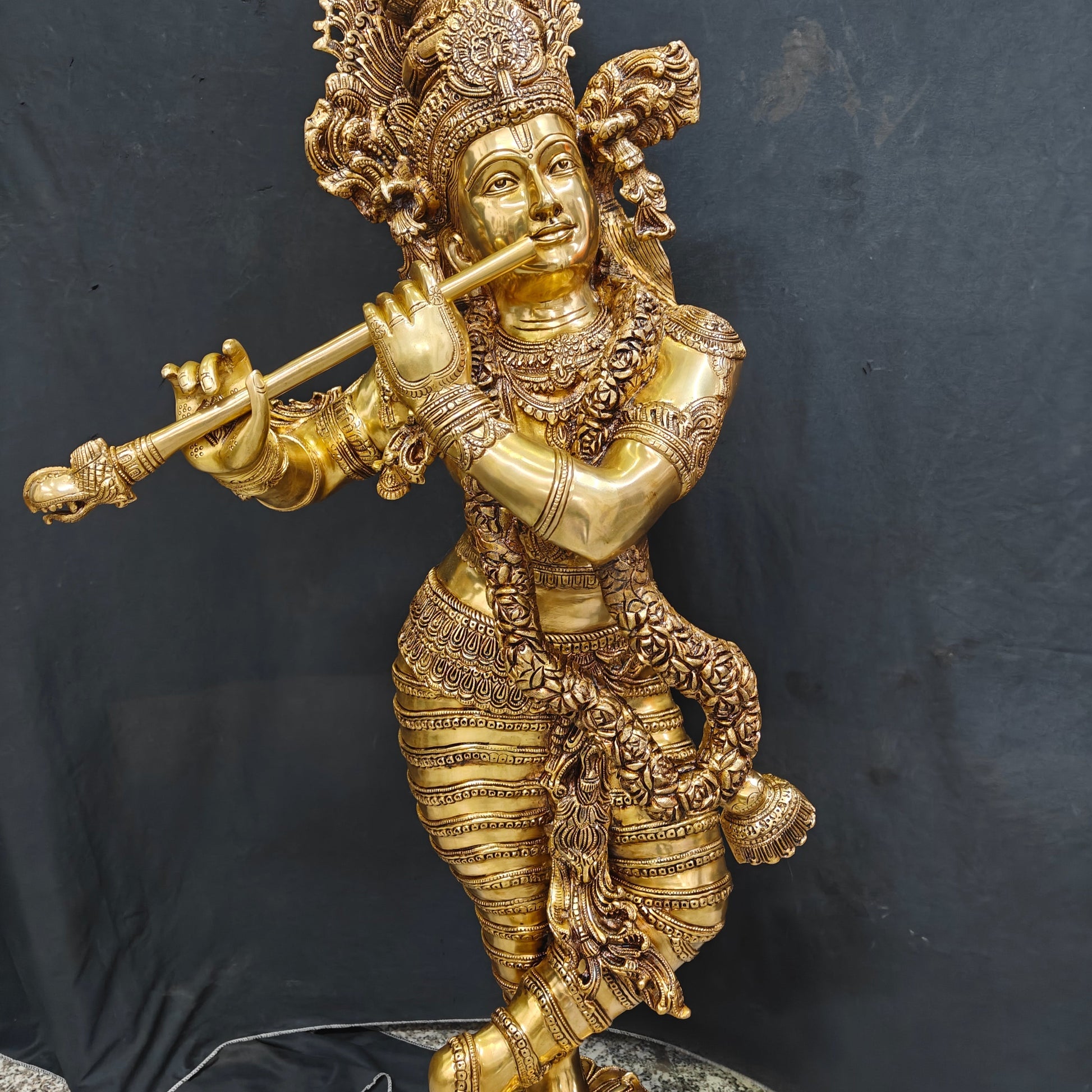 Brass Finely Crafted Standing Krishna Idol Sculpture 4 Feet - Image 10