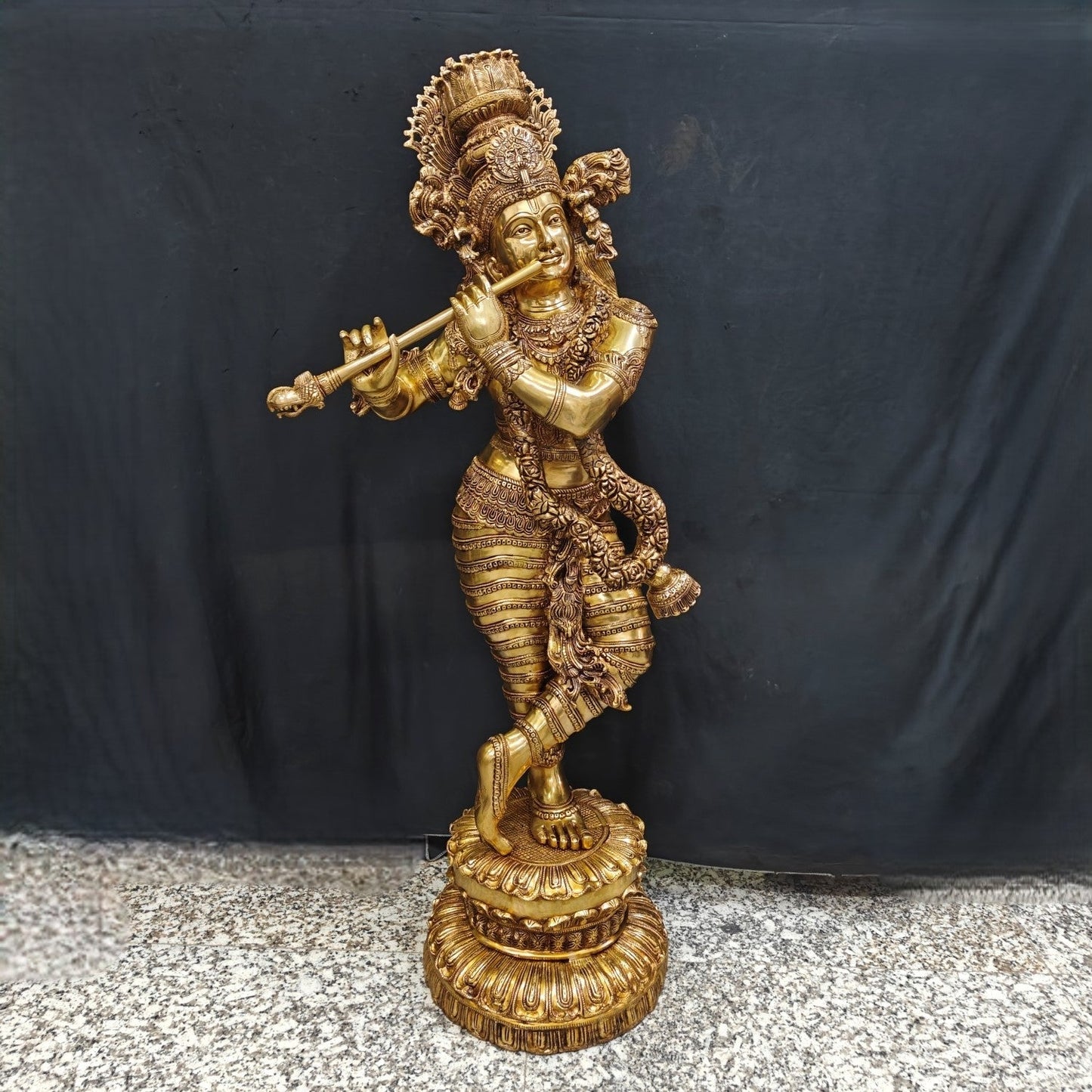 Brass Finely Crafted Standing Krishna Idol Sculpture 4 Feet