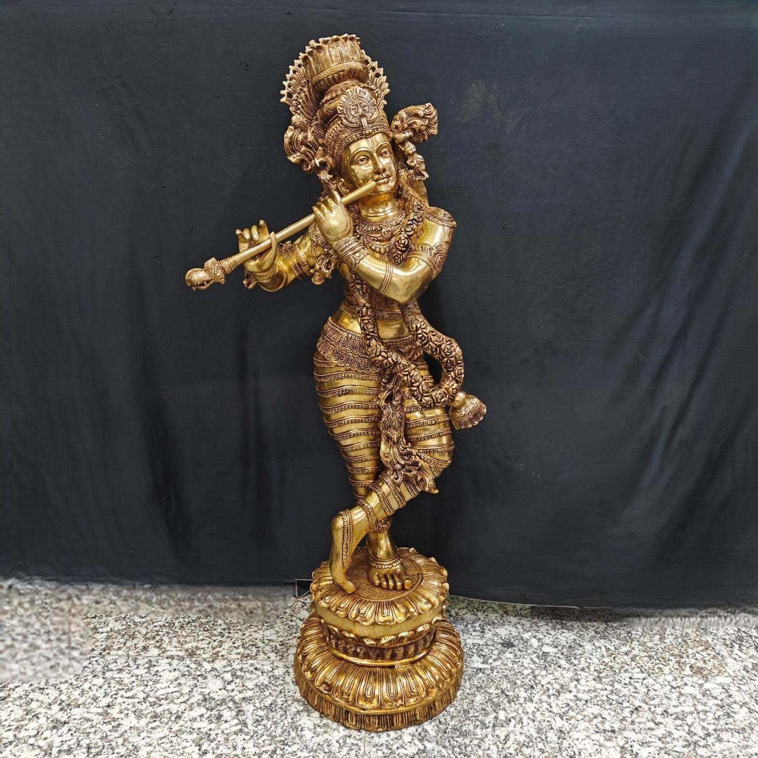 Brass Finely Crafted Standing Krishna Idol Sculpture 4 Feet - Image 2