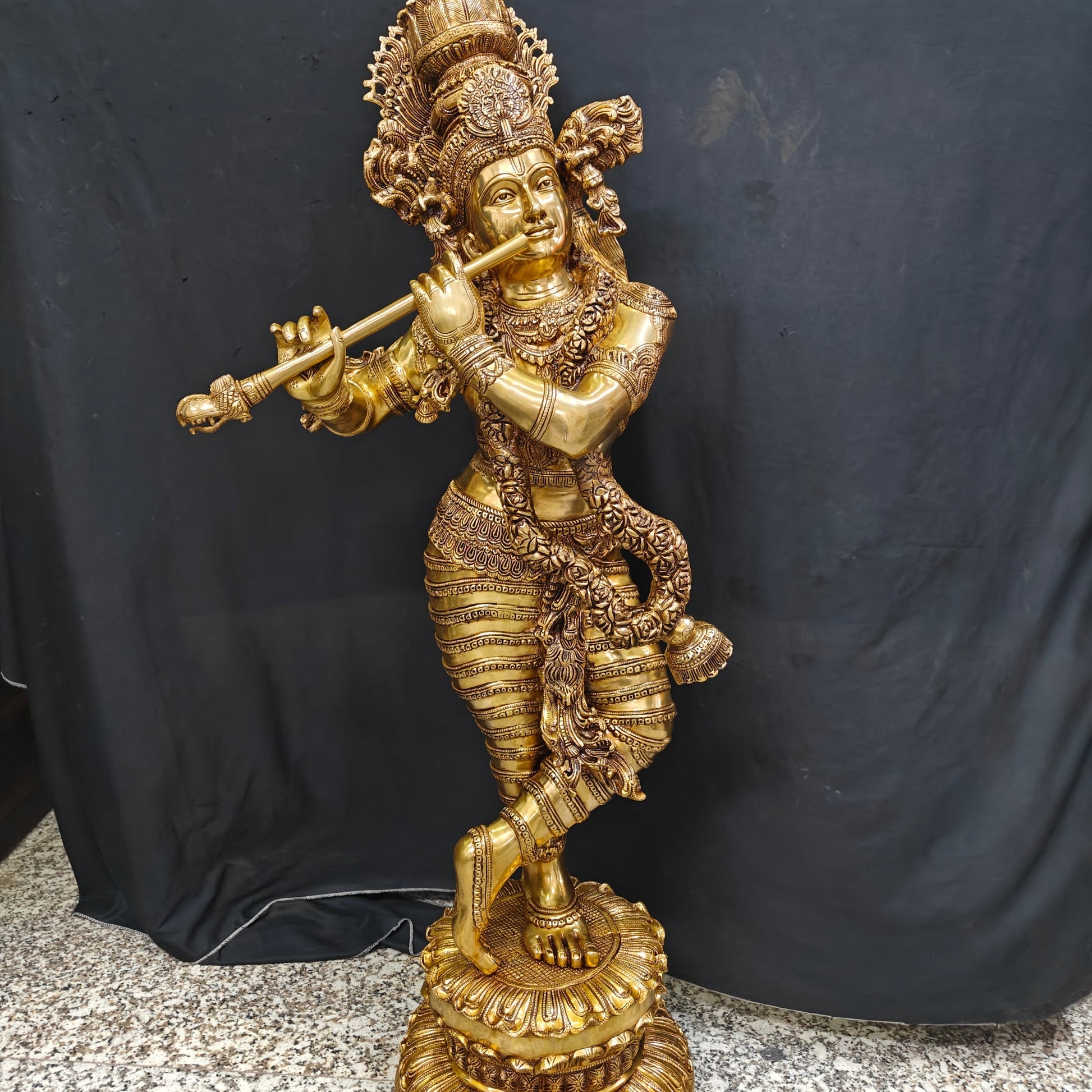 Brass Finely Crafted Standing Krishna Idol Sculpture 4 Feet - Image 13