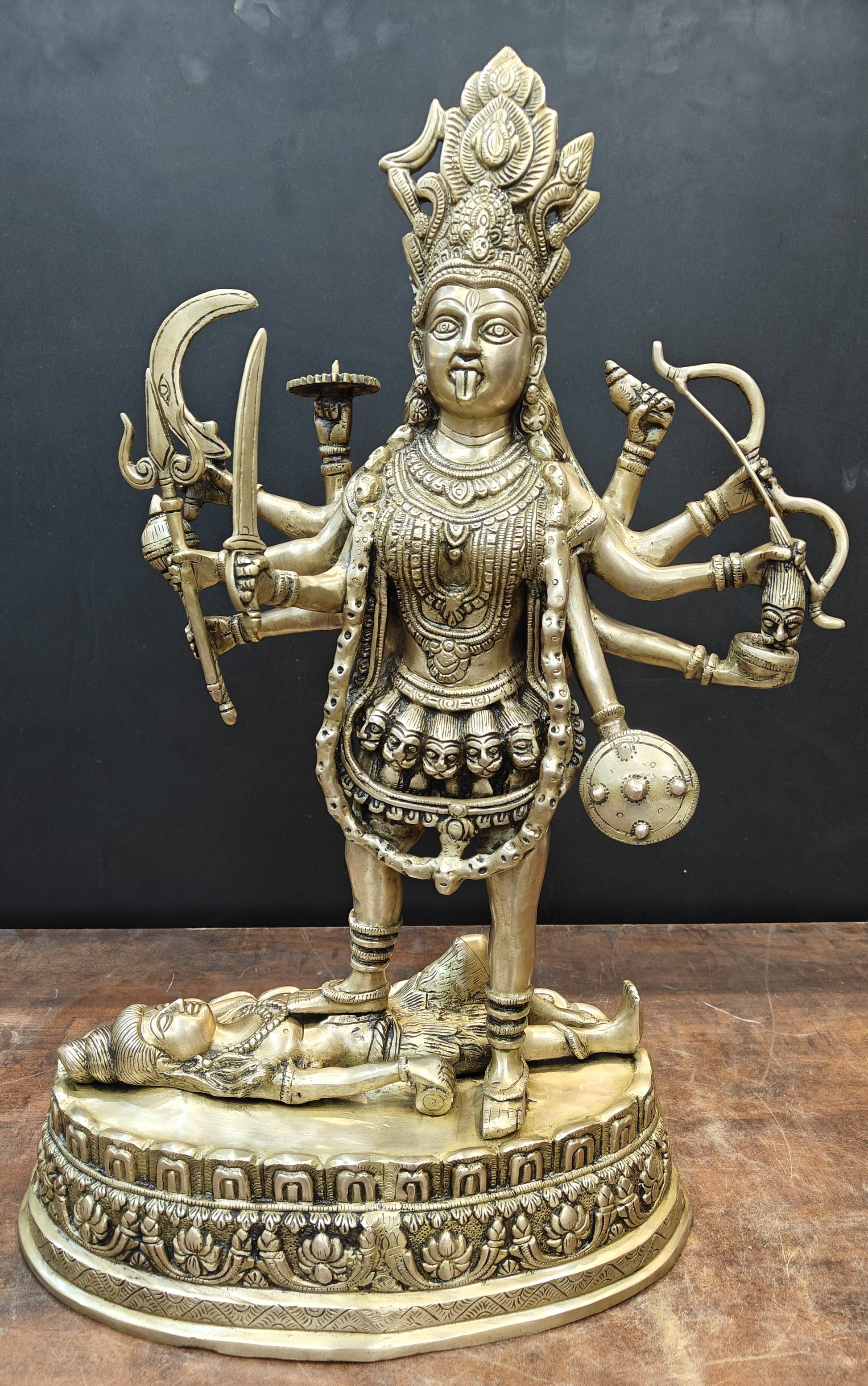 Brass Large Goddess Kali Mata Idol Antique Finish 27 Inches - Image 3