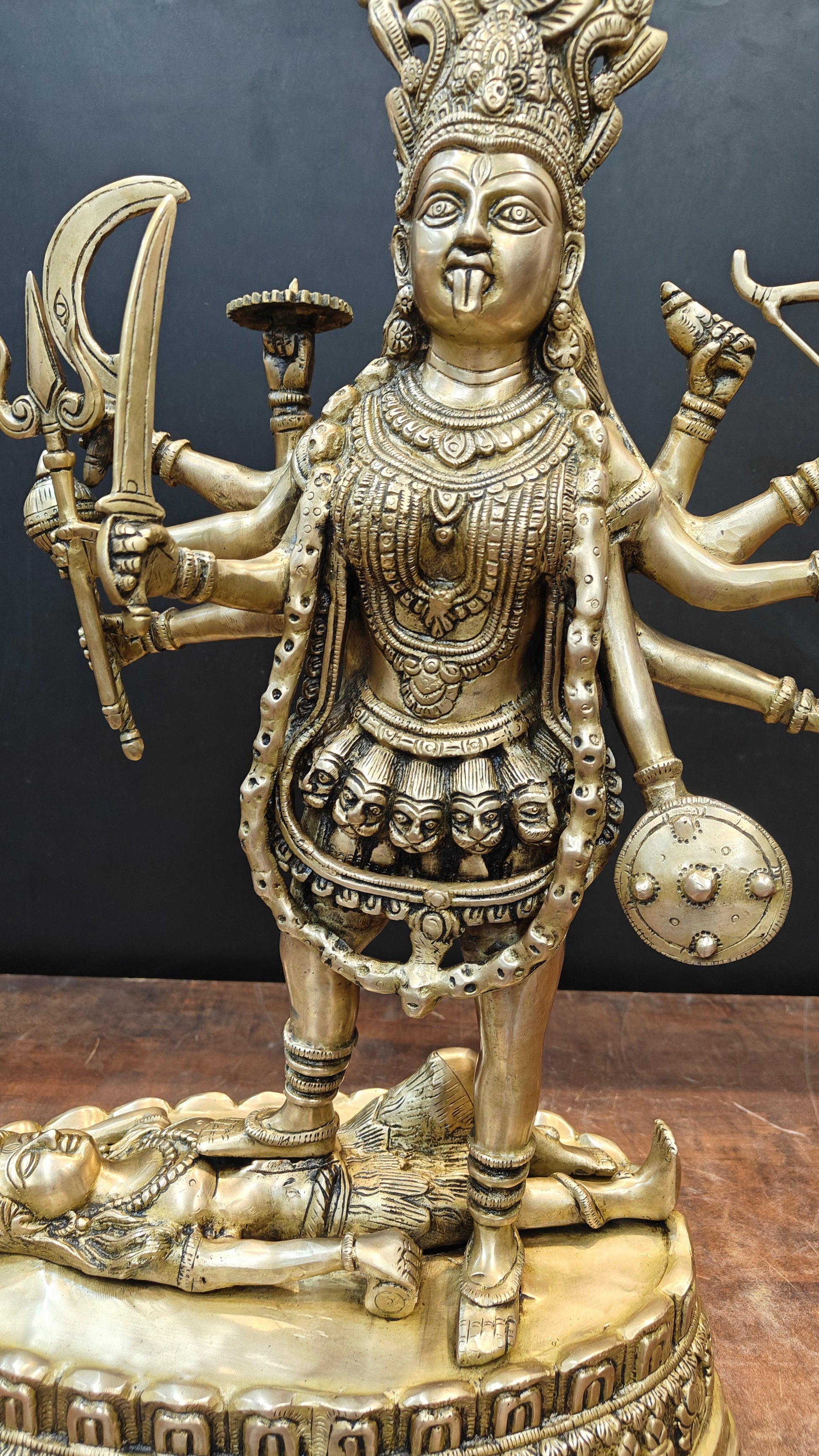 Brass Large Goddess Kali Mata Idol Antique Finish 27 Inches - Image 4