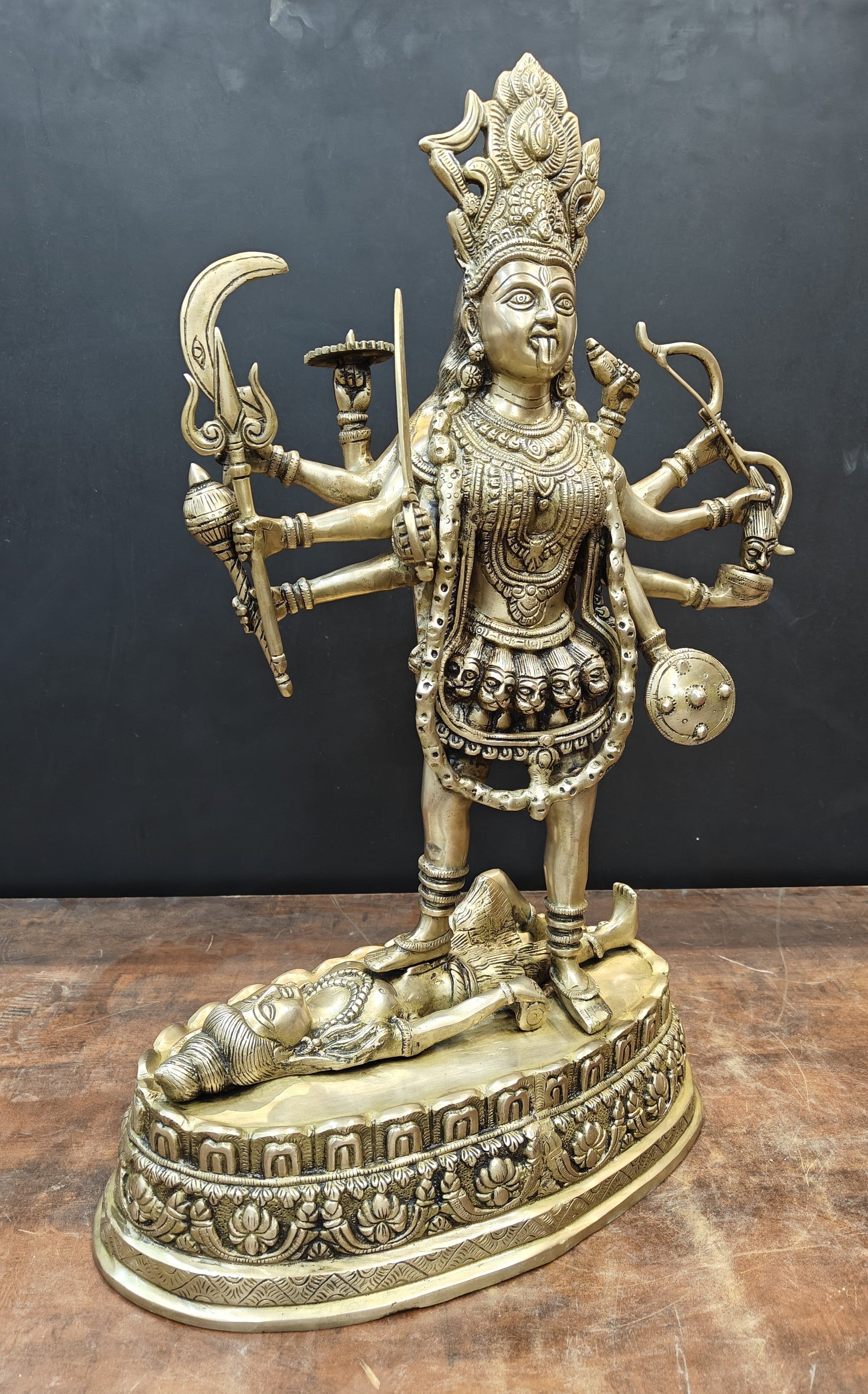 Brass Large Goddess Kali Mata Idol Antique Finish 27 Inches - Image 5