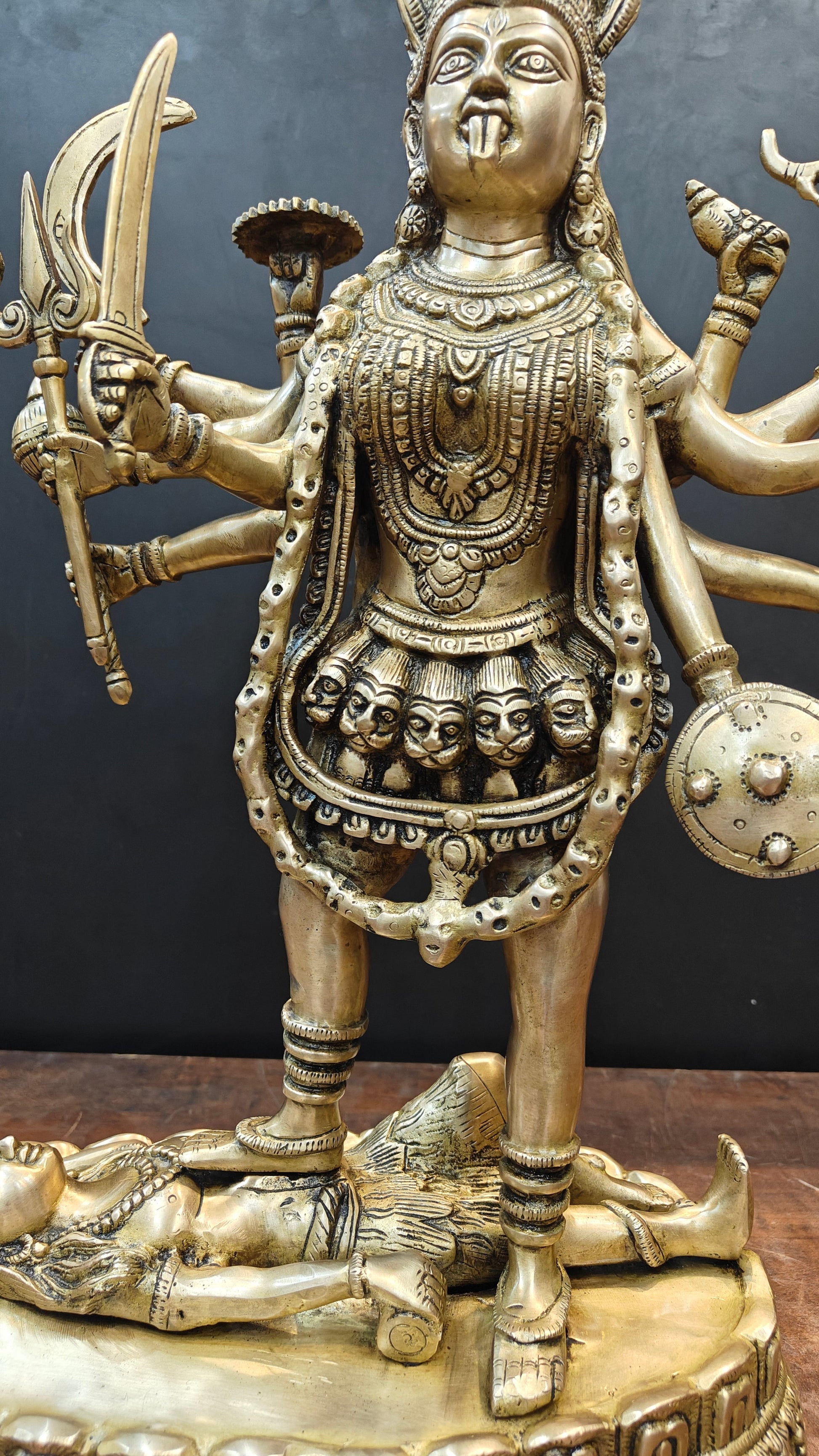 Brass Large Goddess Kali Mata Idol Antique Finish 27 Inches - Image 7