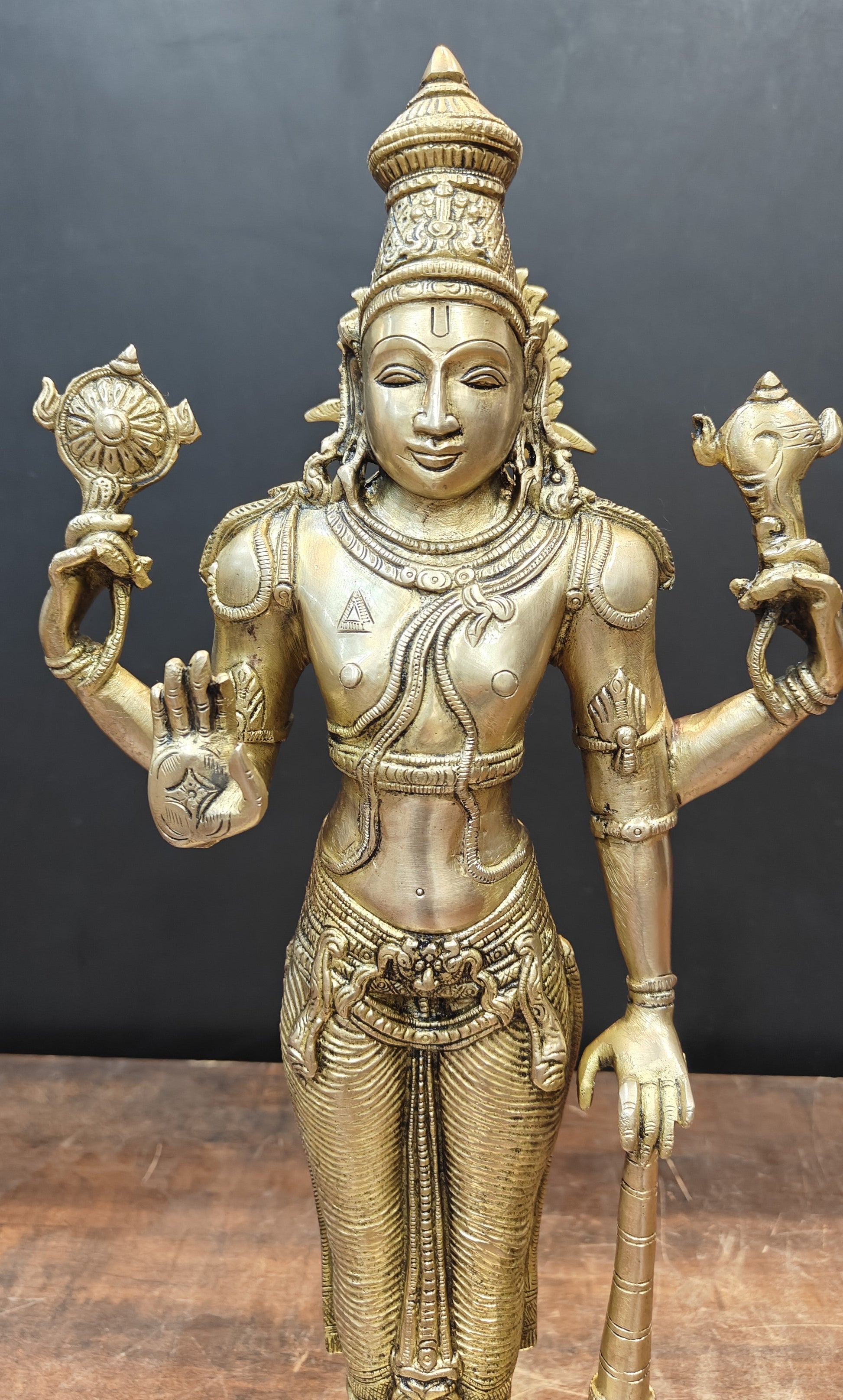 Brass Standing Vishnu Statue Antique Finish 20 Inches - Image 2