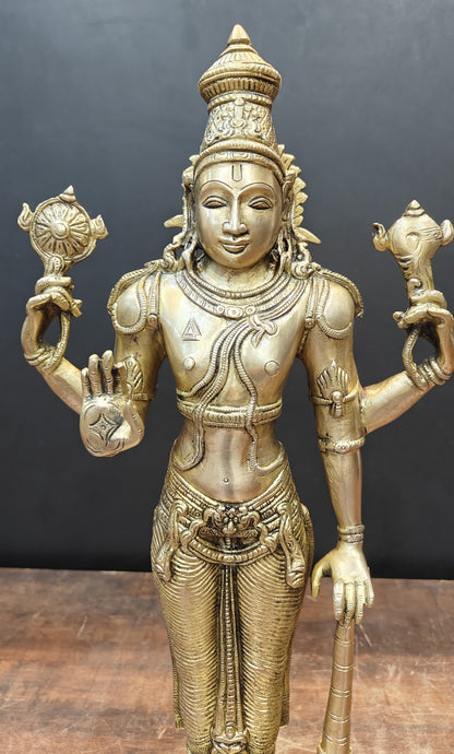 Brass Standing Vishnu Statue Antique Finish 20 Inches by vendor-unknown - Hindu Gods (View 2)