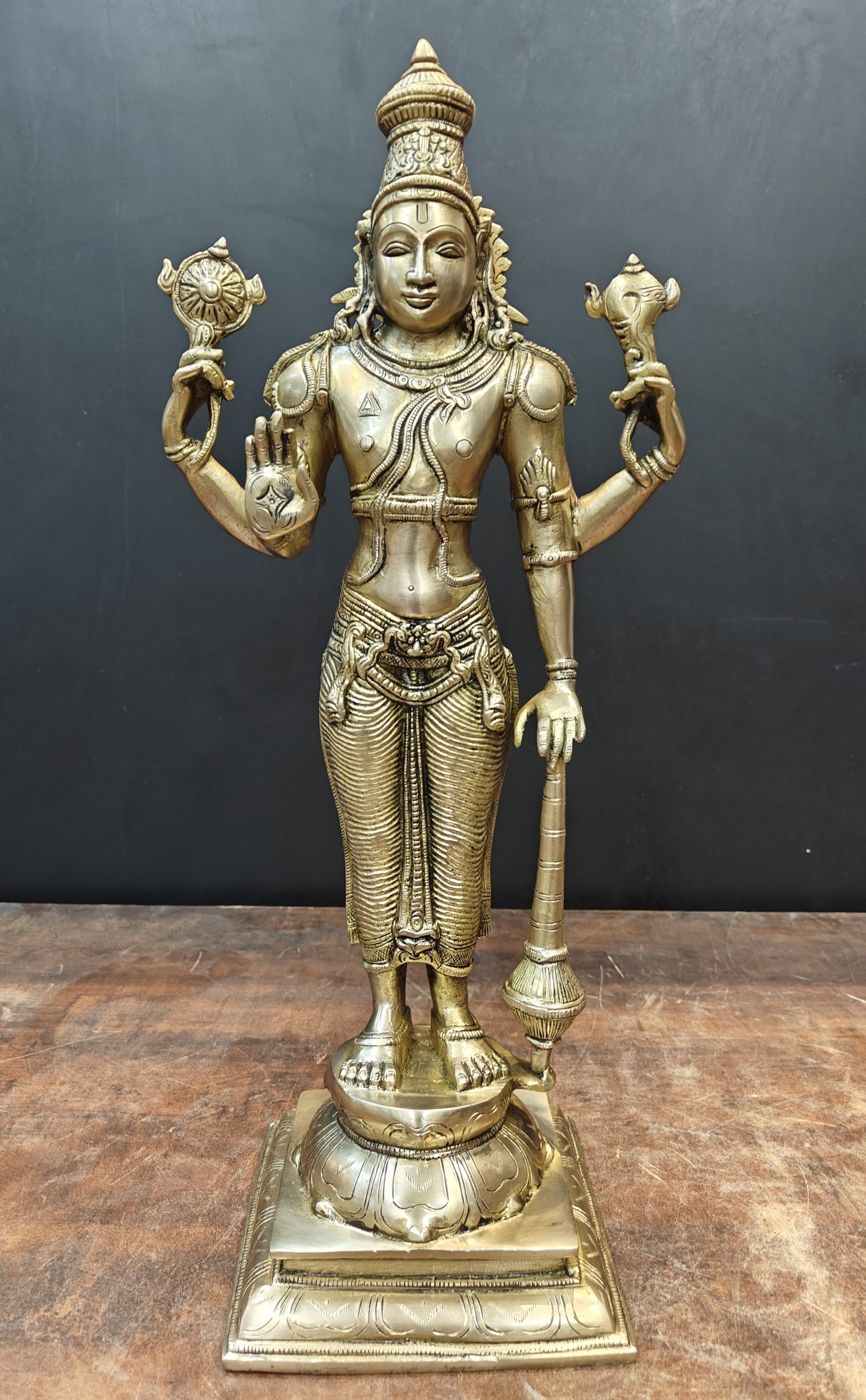 Brass Standing Vishnu Statue Antique Finish 20 Inches - Image 3