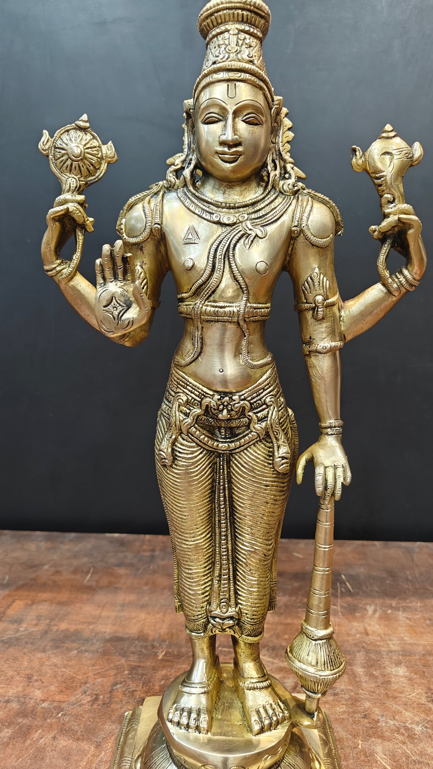 Brass Standing Vishnu Statue Antique Finish 20 Inches