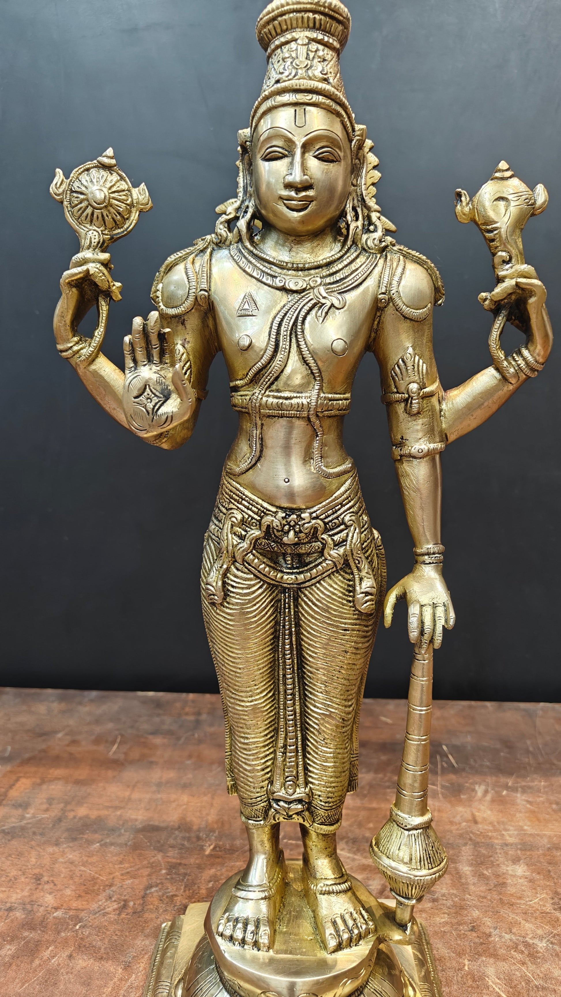 Brass Standing Vishnu Statue Antique Finish 20 Inches - Image 4