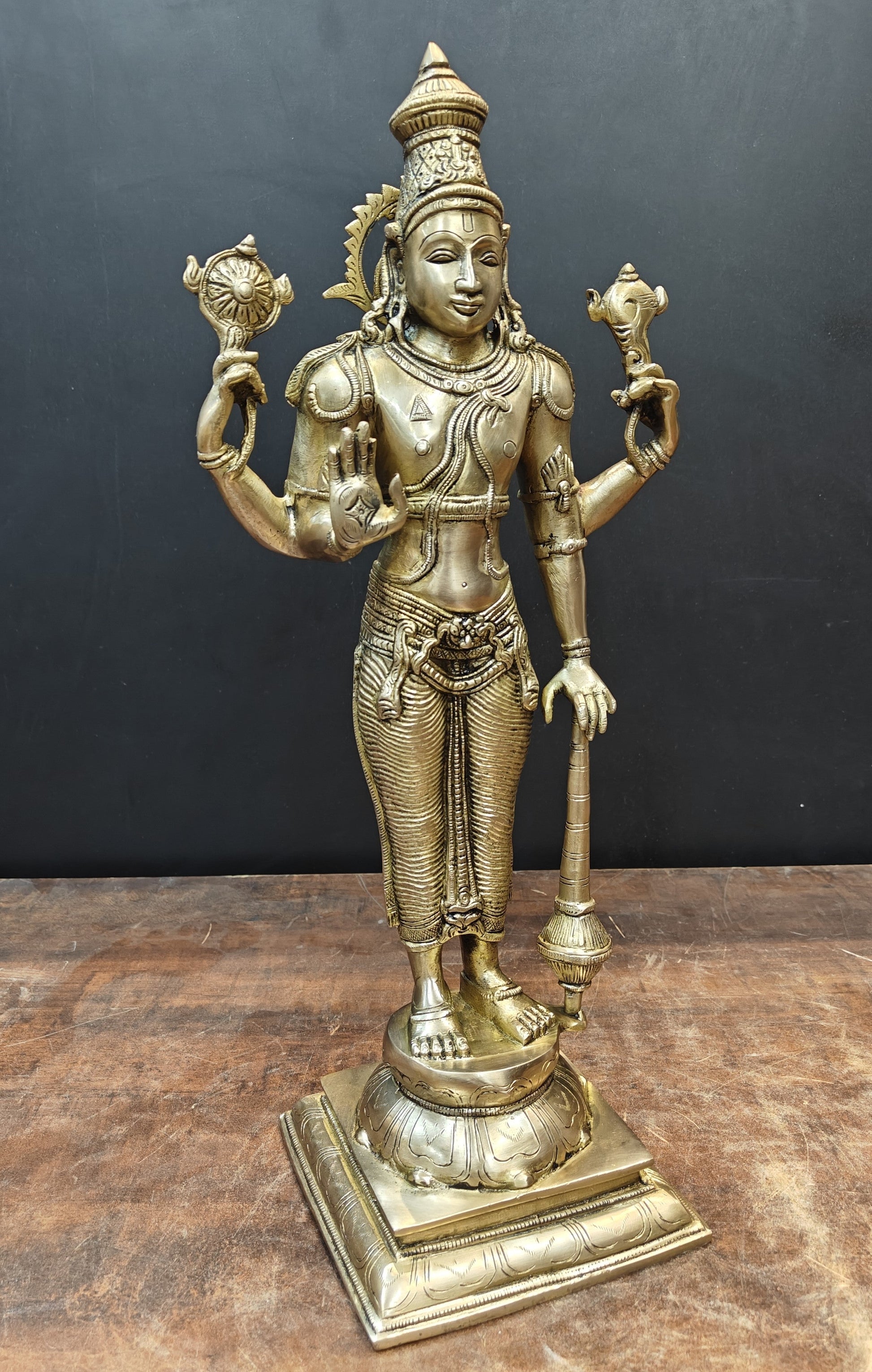 Brass Standing Vishnu Statue Antique Finish 20 Inches - Image 5