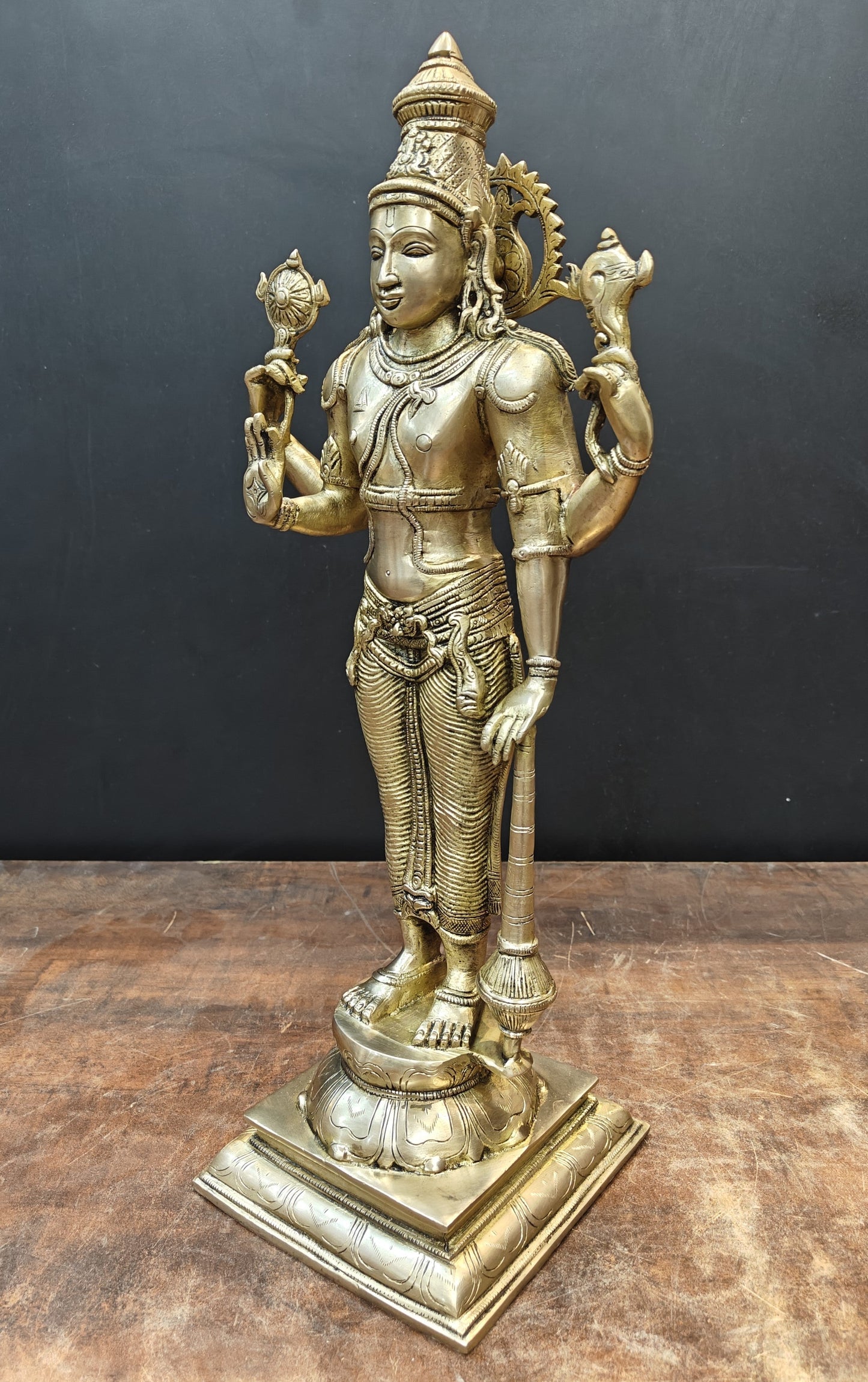 Brass Standing Vishnu Statue Antique Finish 20 Inches