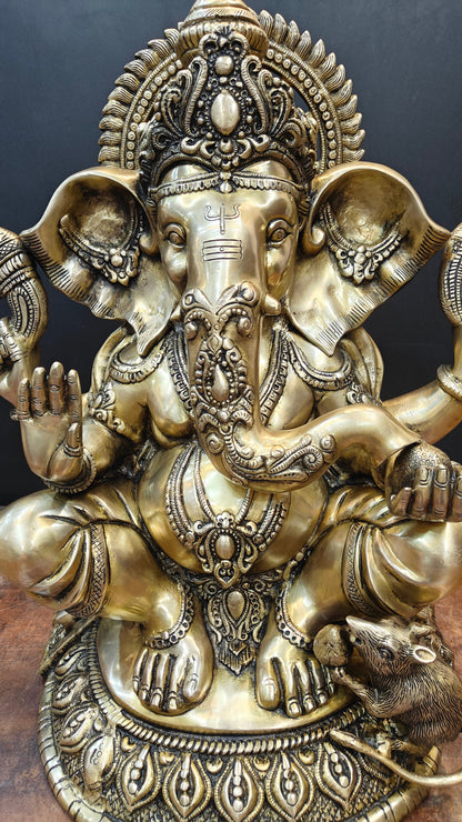 Brass Ganesha Statue Antique Finish For Home Decor 2 Feet by vendor-unknown - Hindu Gods (View 2)