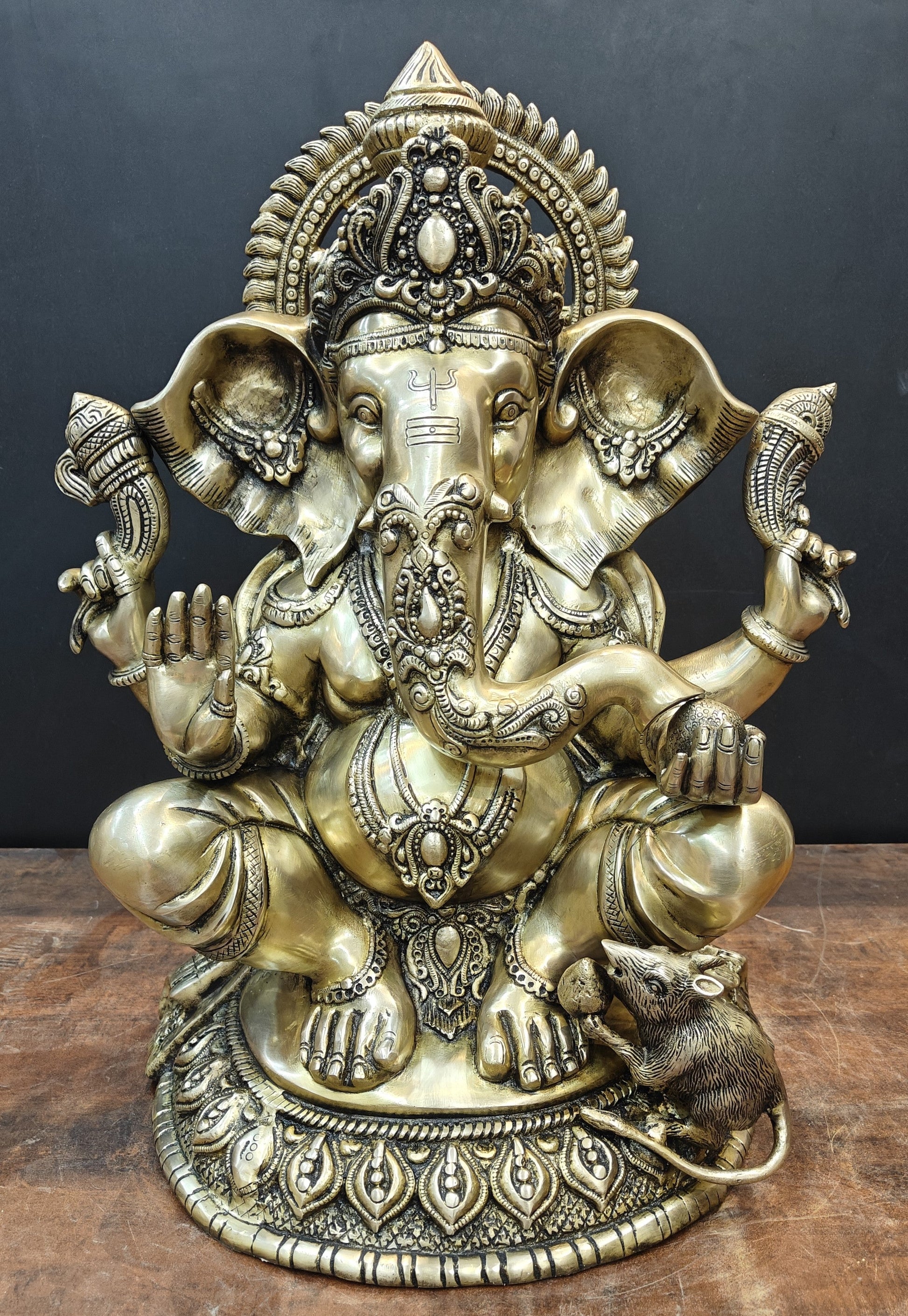 Brass Ganesha Statue Antique Finish For Home Decor 2 Feet - Image 3