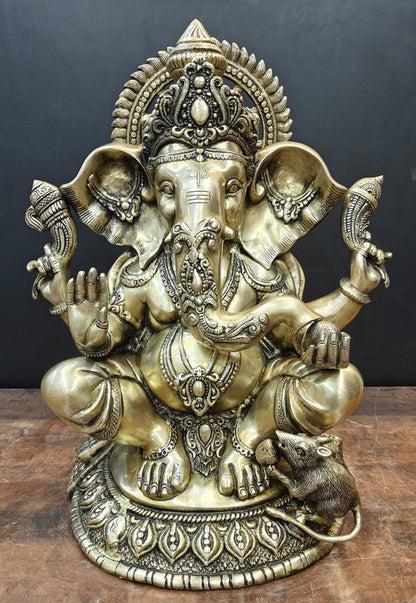 Brass Ganesha Statue Antique Finish For Home Decor 2 Feet by vendor-unknown - Hindu Gods (View 3)