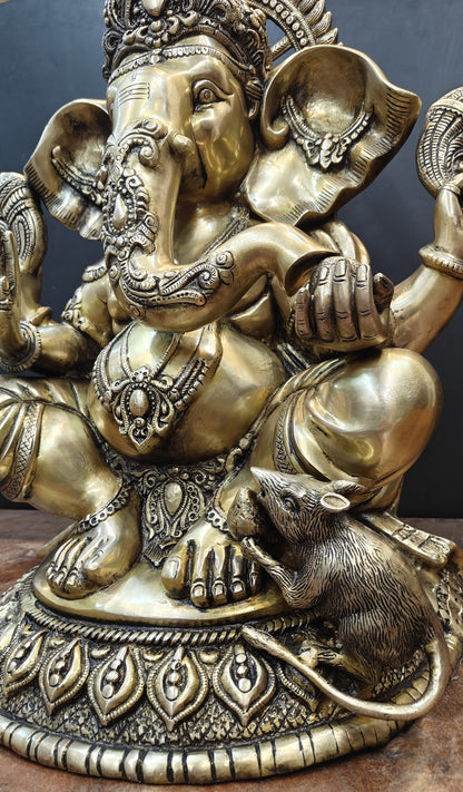 Brass Ganesha Statue Antique Finish For Home Decor 2 Feet by vendor-unknown - Hindu Gods (View 7)