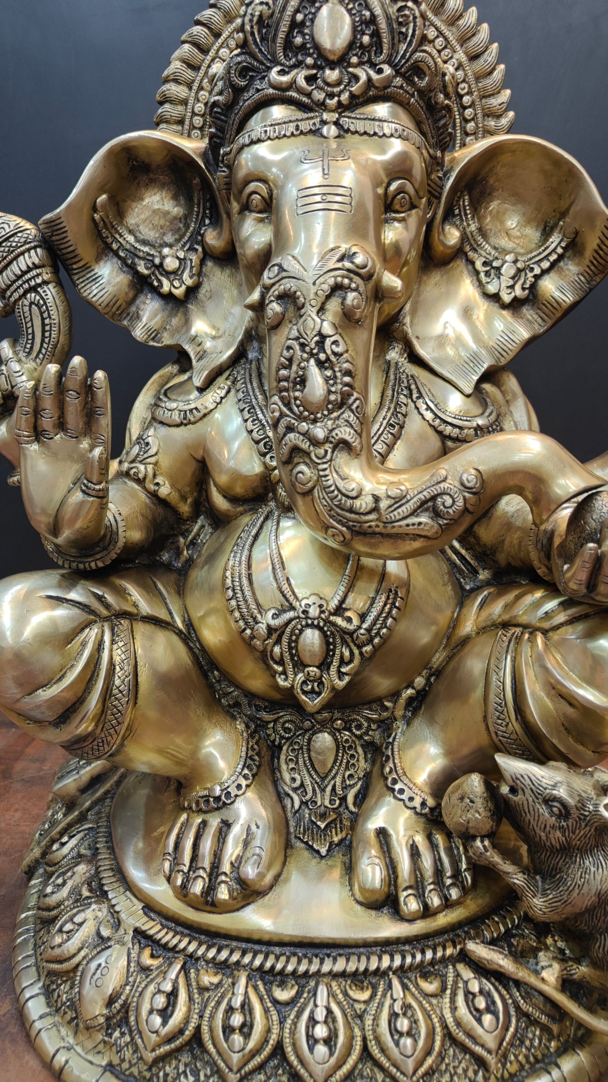 Brass Ganesha Statue Antique Finish For Home Decor 2 Feet - Image 9