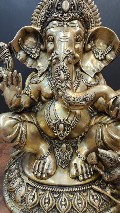 Brass Ganesha Statue Antique Finish For Home Decor 2 Feet by vendor-unknown - Hindu Gods (View 9)