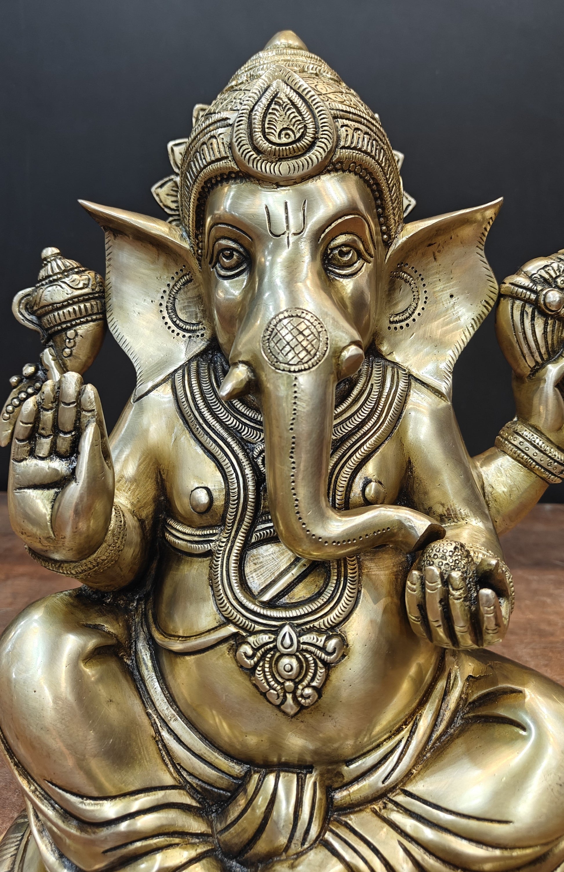 Brass Superfine Ganesha Idol Antique Finish For Home Decor 15 Inch - Image 2