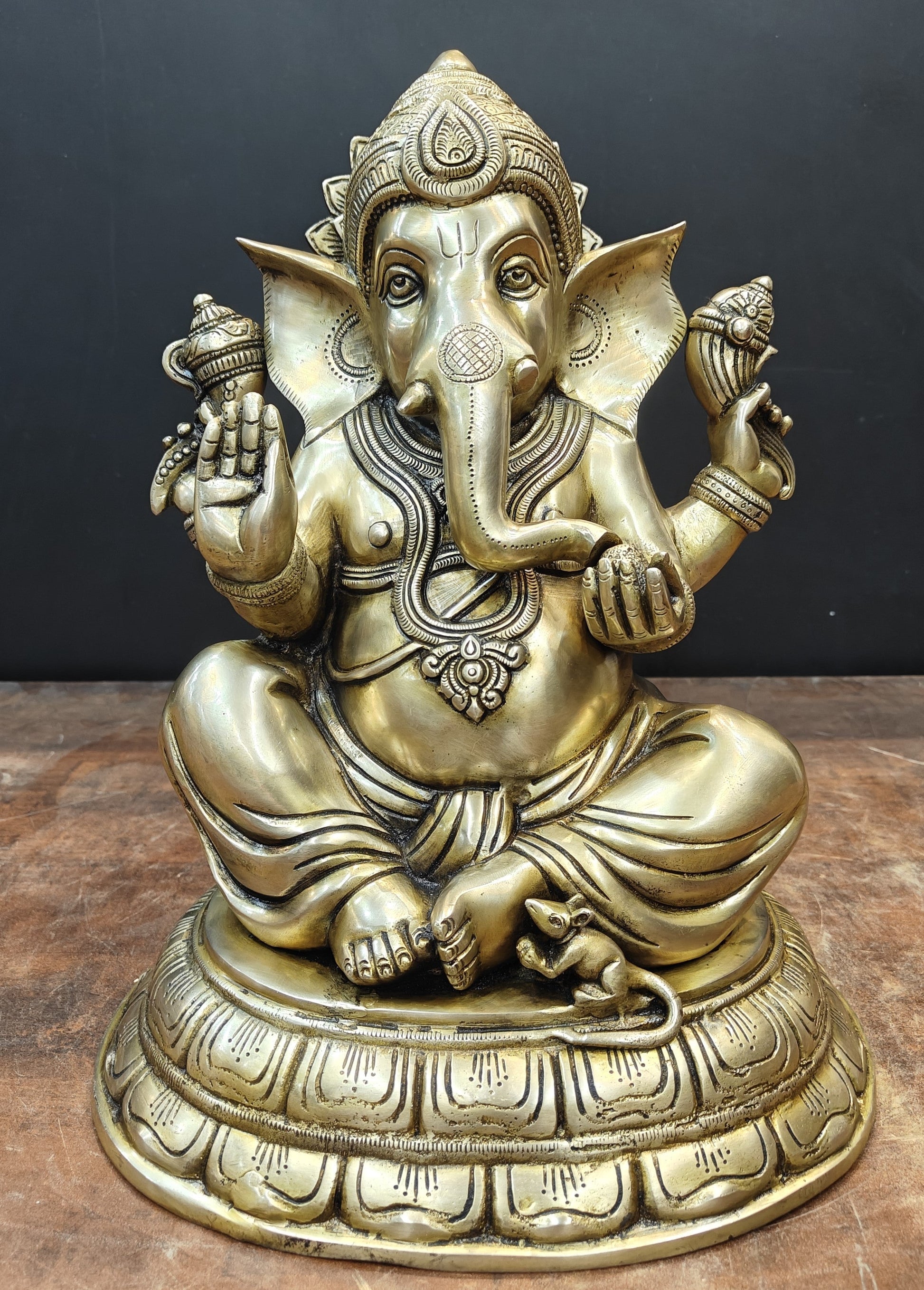Brass Superfine Ganesha Idol Antique Finish For Home Decor 15 Inch - Image 3