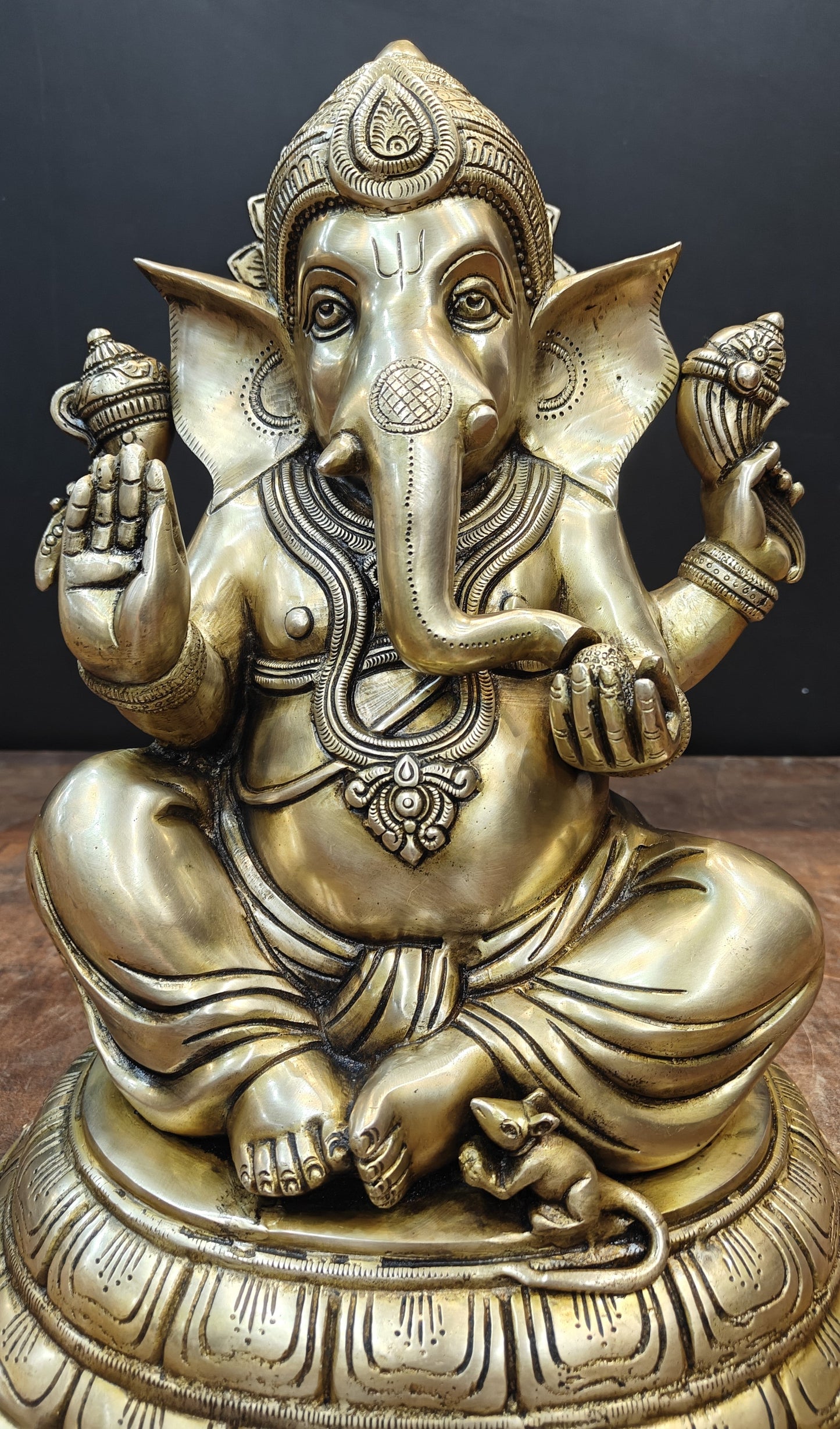 Brass Superfine Ganesha Idol Antique Finish For Home Decor 15 Inch