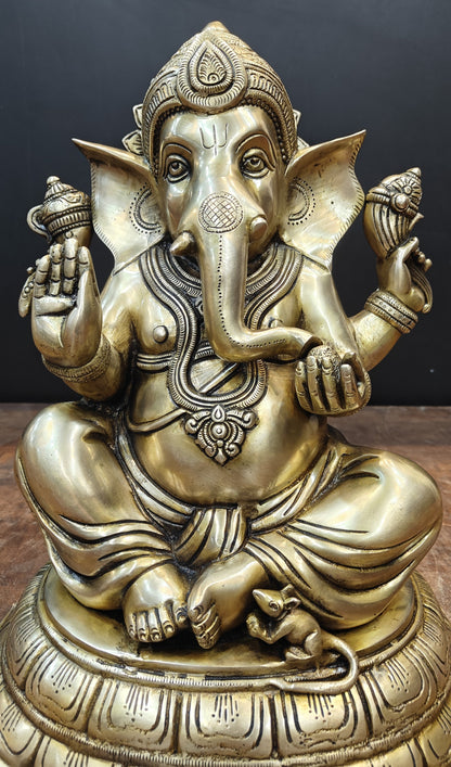 Brass Superfine Ganesha Idol Antique Finish For Home Decor 15 Inch by vendor-unknown - Hindu Gods (View 4)