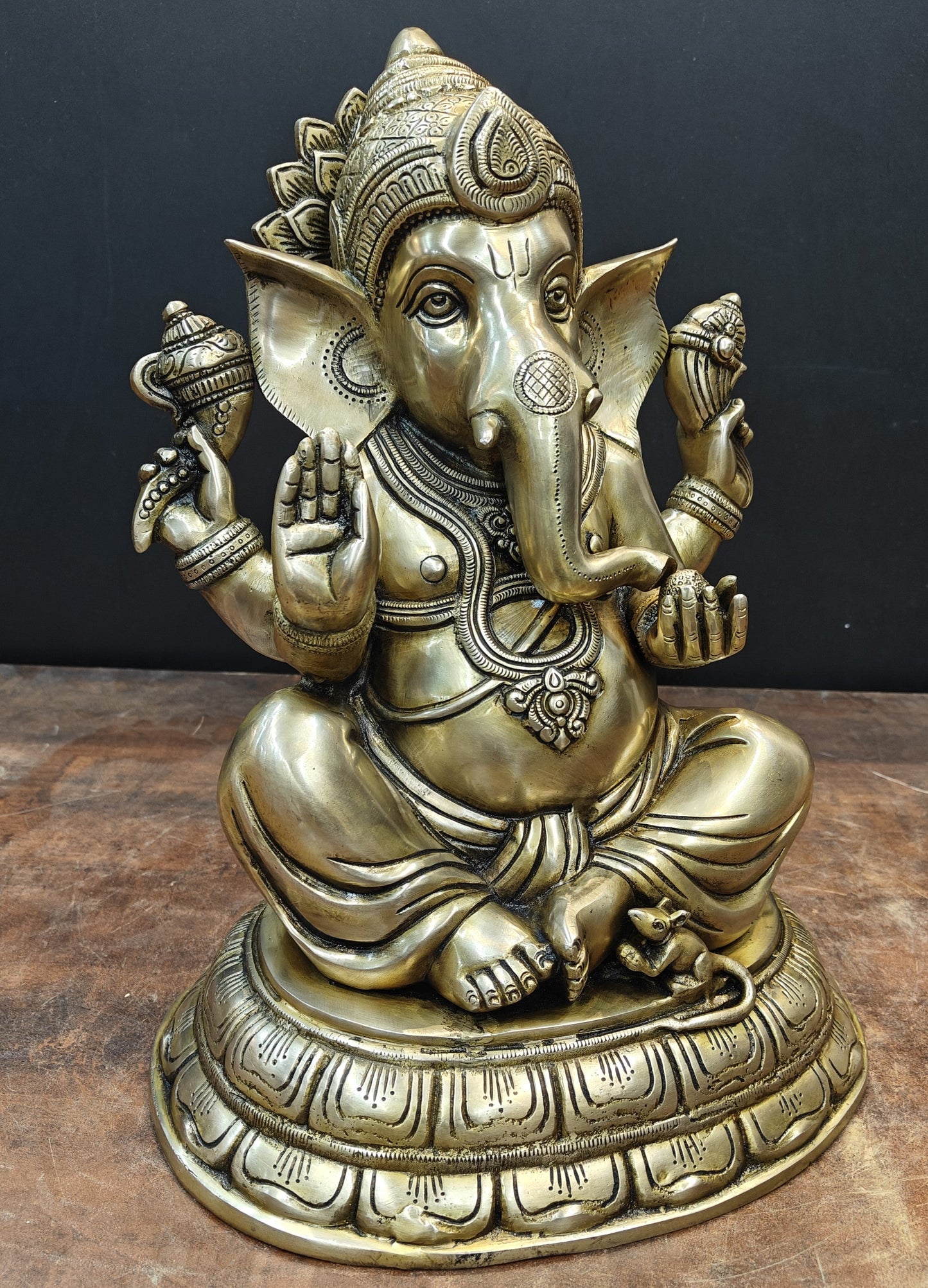 Brass Superfine Ganesha Idol Antique Finish For Home Decor 15 Inch