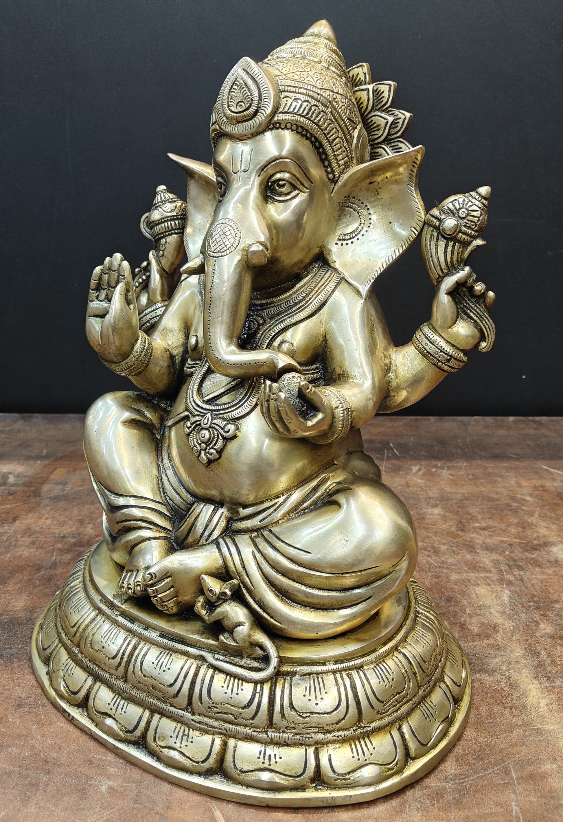 Brass Superfine Ganesha Idol Antique Finish For Home Decor 15 Inch - Image 6