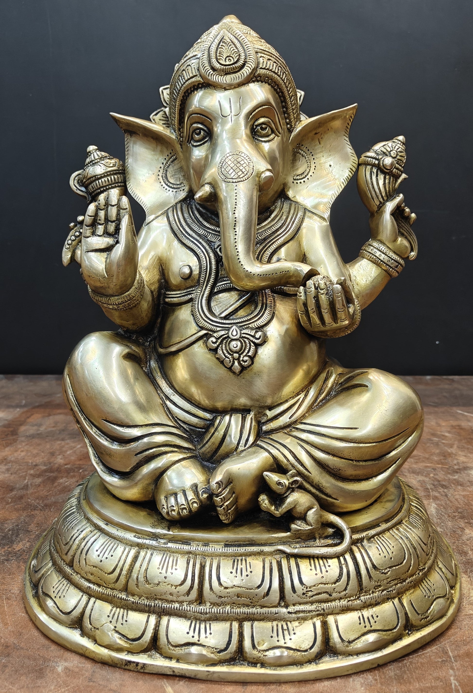 Brass Superfine Ganesha Idol Antique Finish For Home Decor 15 Inch - Image 7