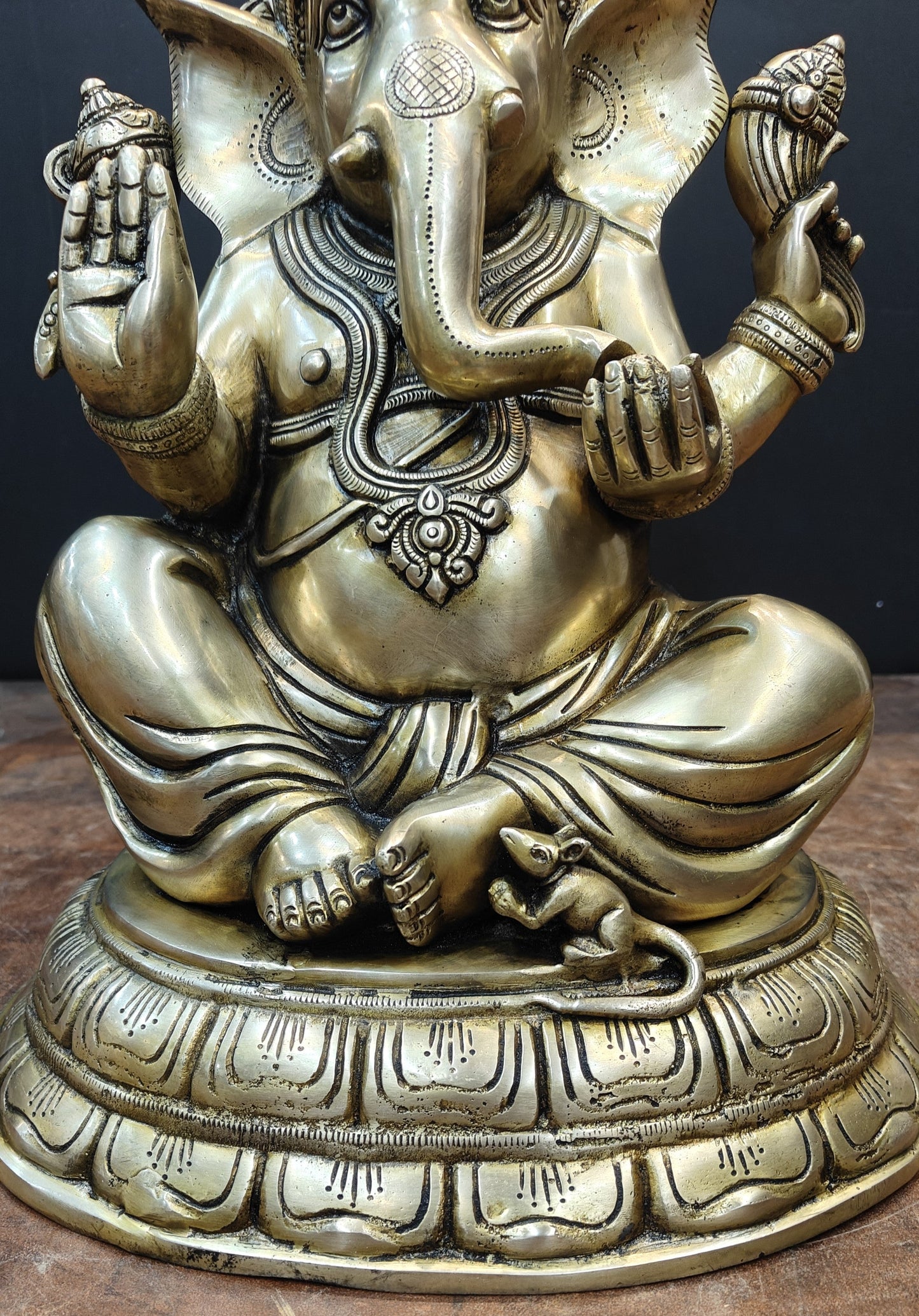 Brass Superfine Ganesha Idol Antique Finish For Home Decor 15 Inch