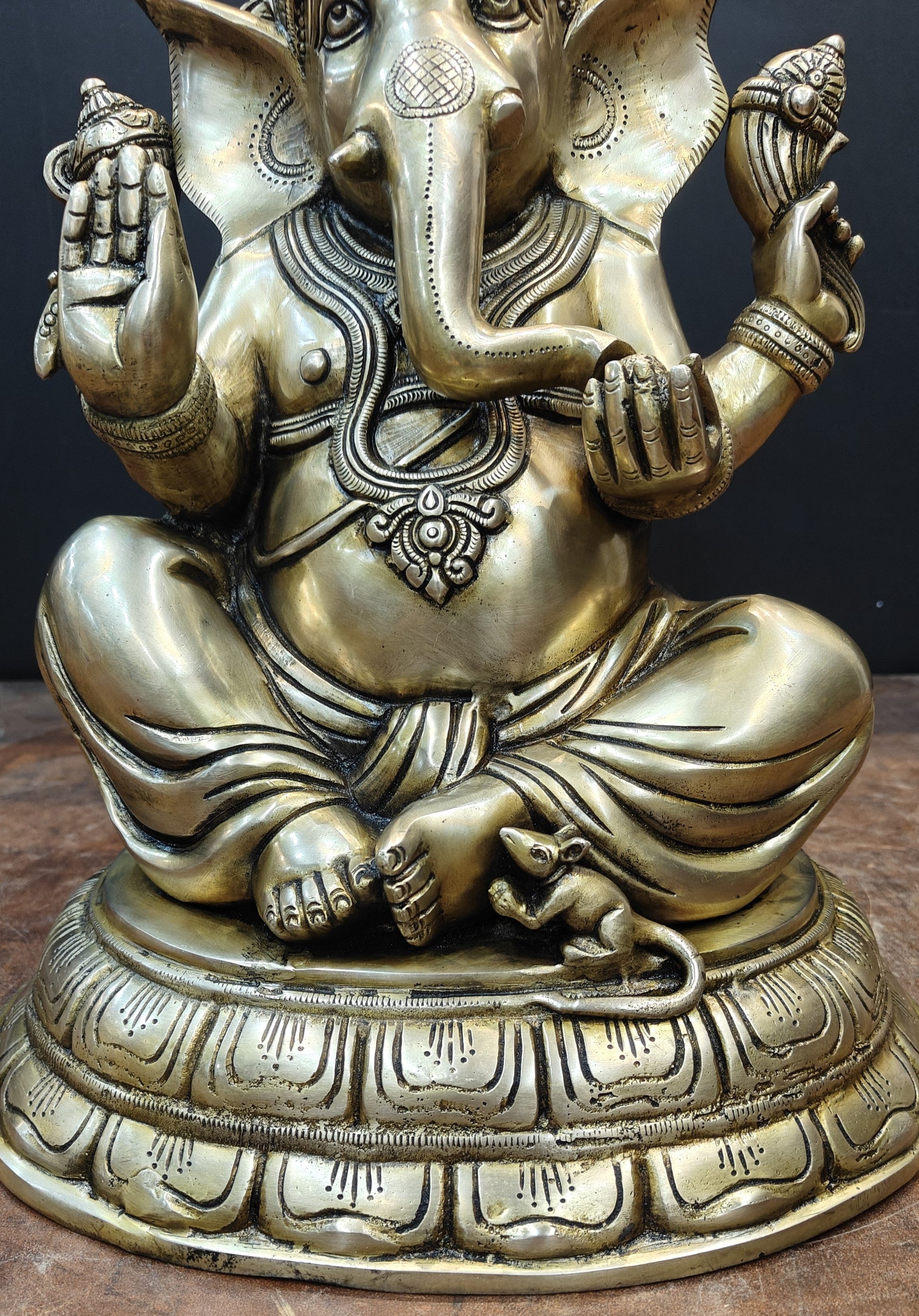Brass Superfine Ganesha Idol Antique Finish For Home Decor 15 Inch - Image 8