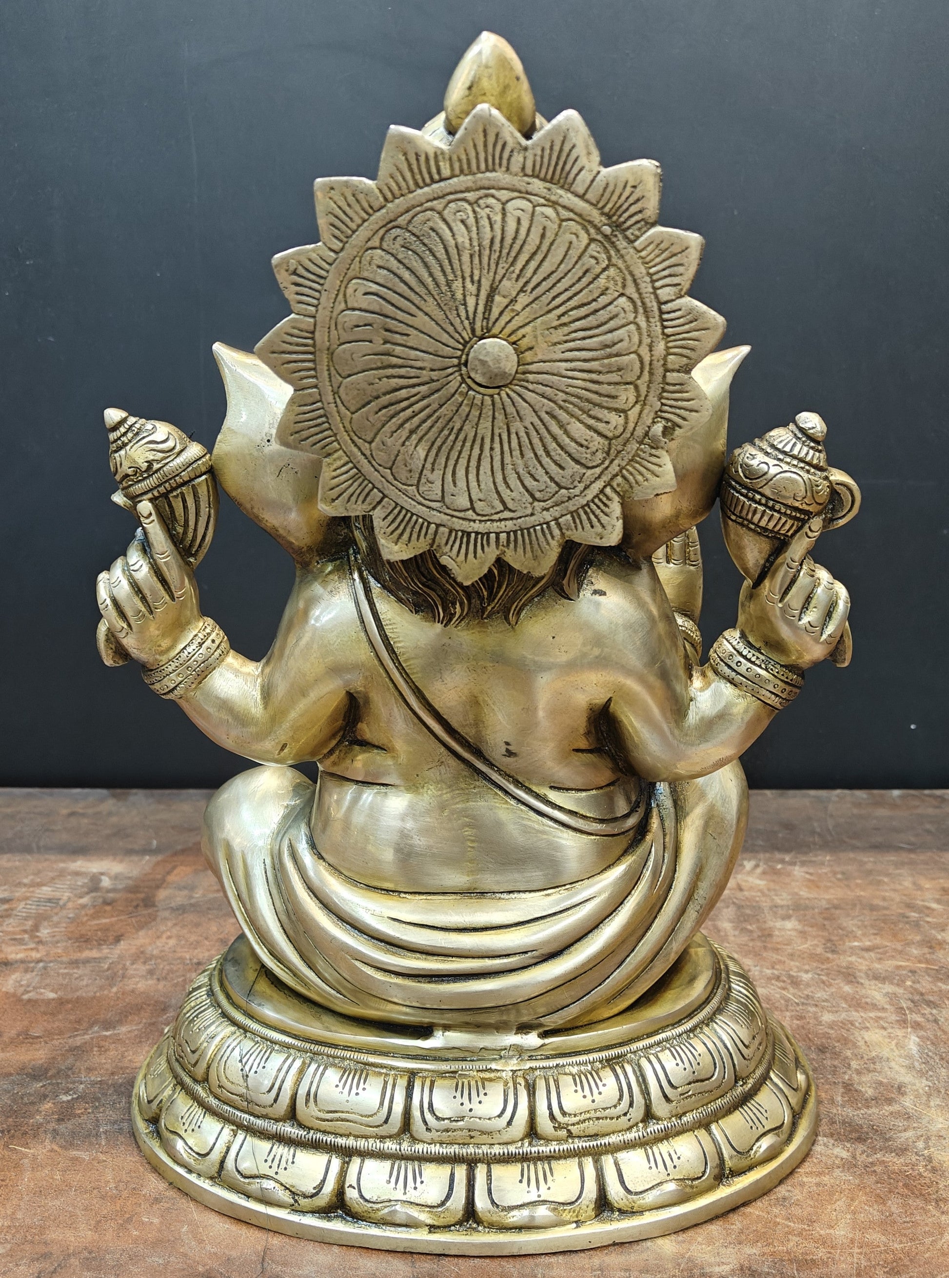 Brass Superfine Ganesha Idol Antique Finish For Home Decor 15 Inch - Image 9