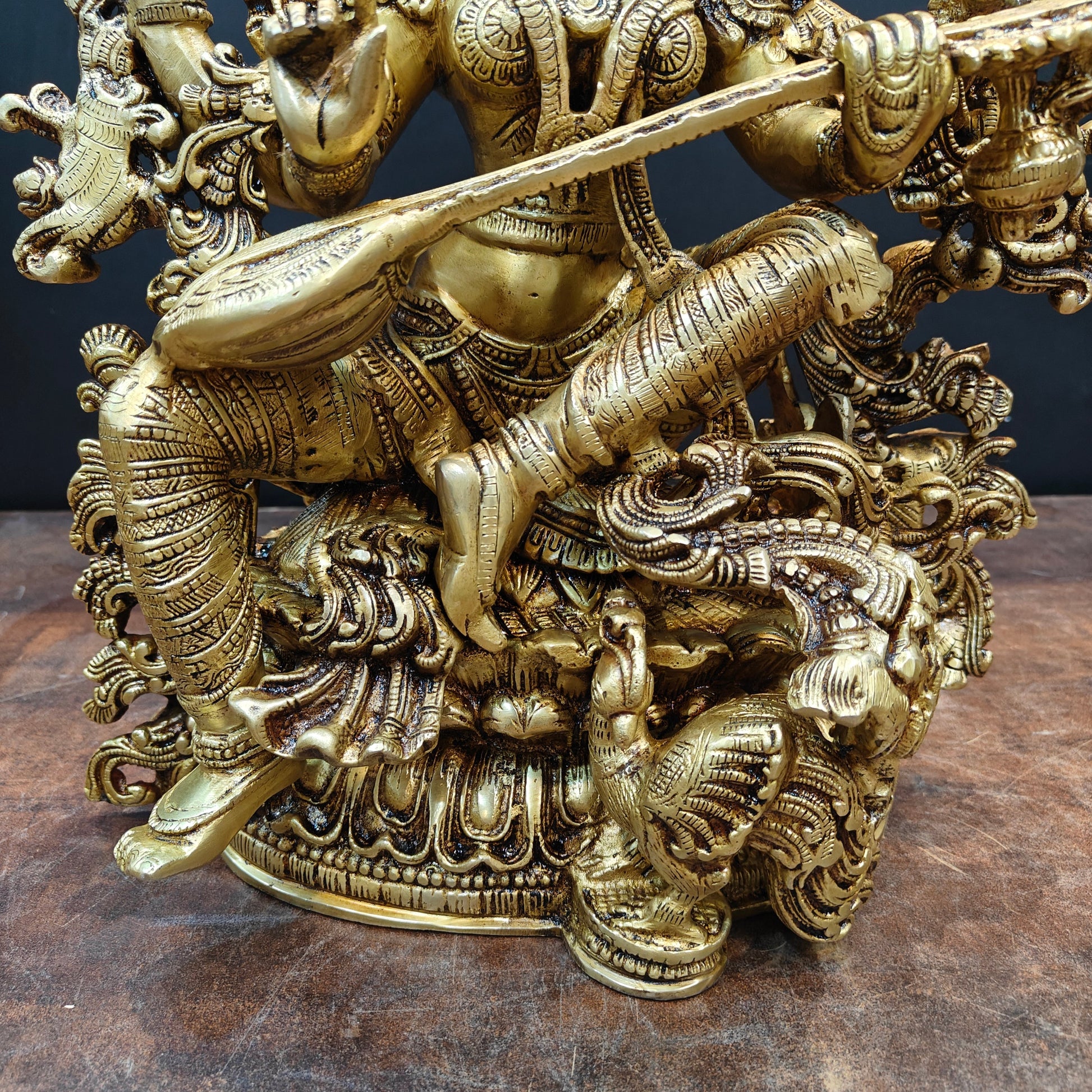 Brass Goddess Saraswati Idol Divine Sculpture Golden Finish 16 Inch - Image 5