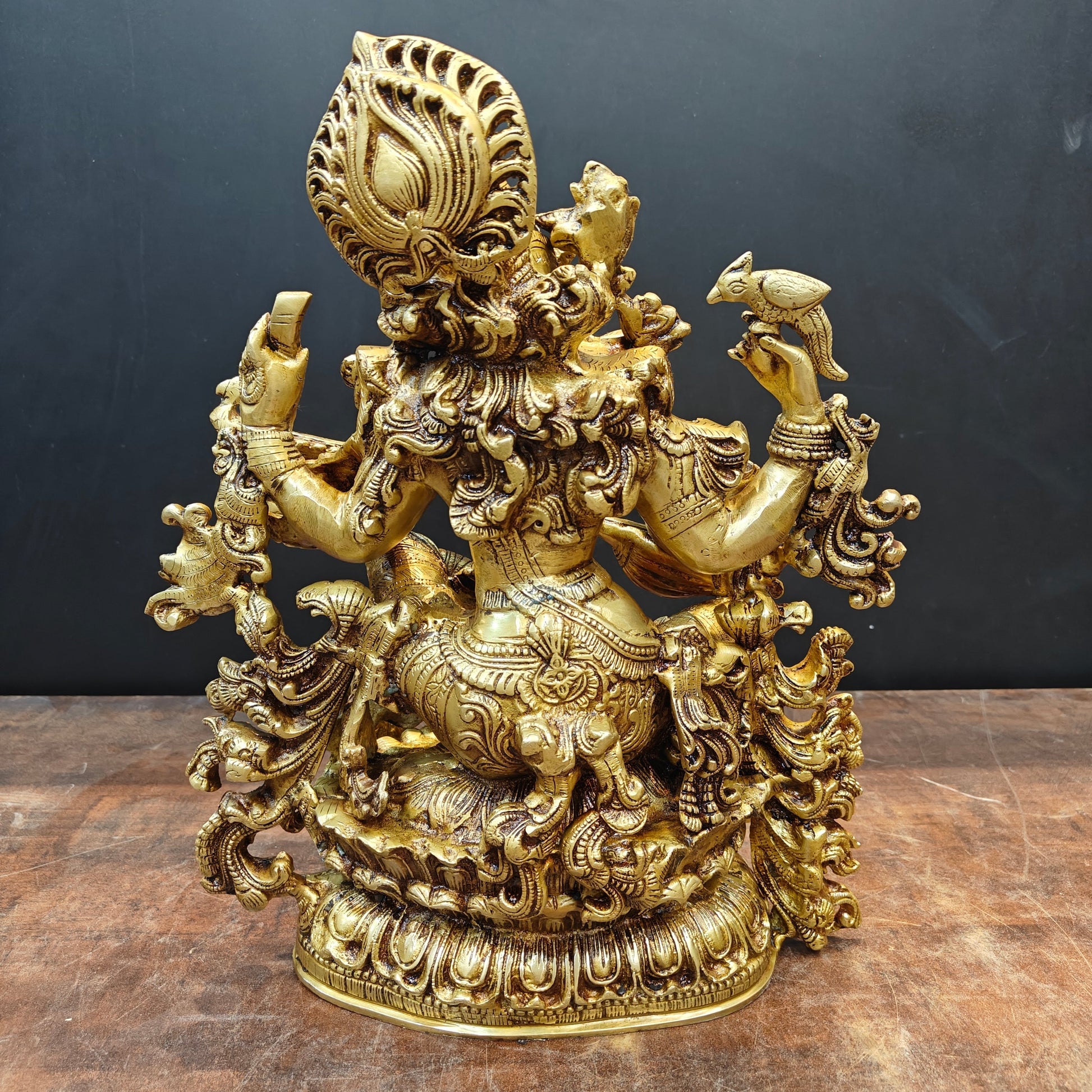 Brass Goddess Saraswati Idol Divine Sculpture Golden Finish 16 Inch - Image 6