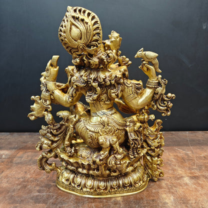 Brass Goddess Saraswati Idol Divine Sculpture Golden Finish 16 Inch by vendor-unknown - Hindu Gods (View 6)