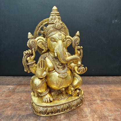 Brass Superfine Ganesha Statue Golden Finish 20 Inch by vendor-unknown - Hindu Gods (View 3)