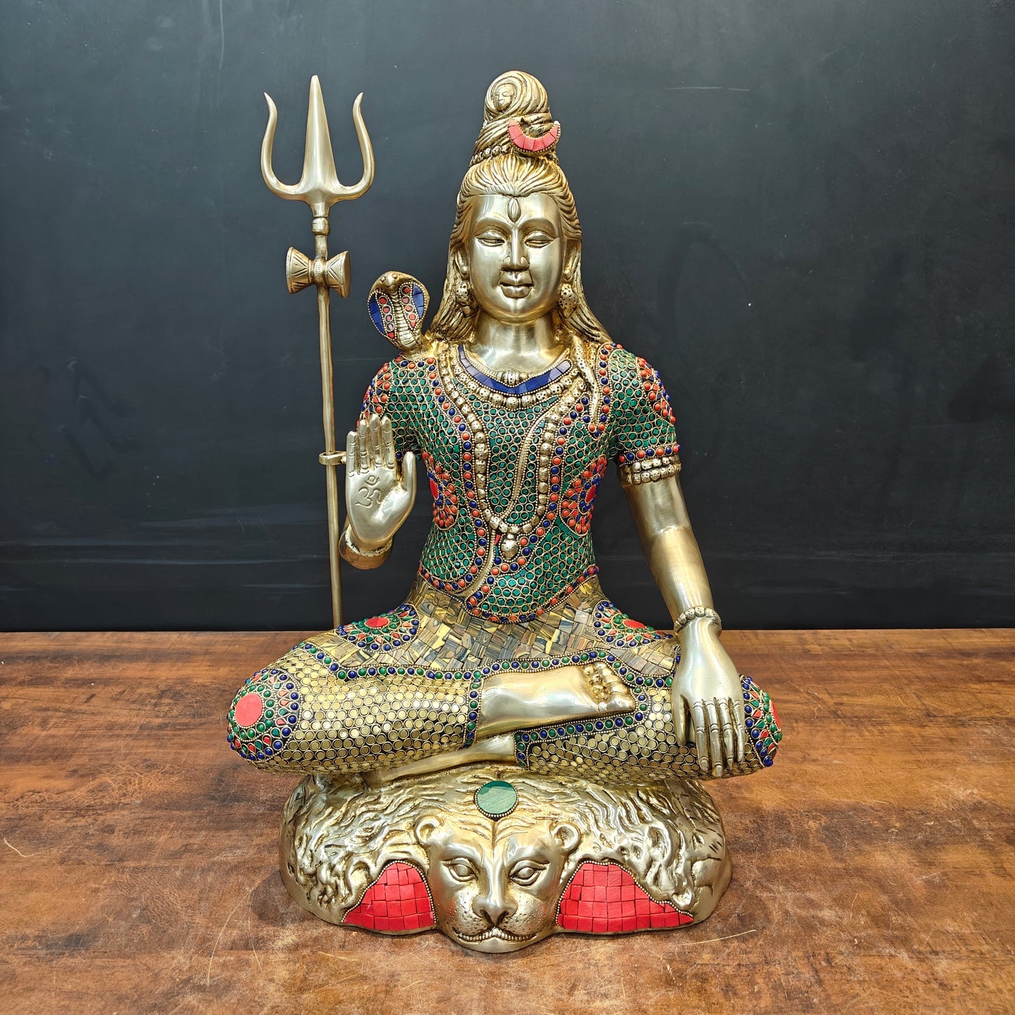 Brass Large Shankar Bhagwan Bhole Nath Idol Stone Work 2 Feet