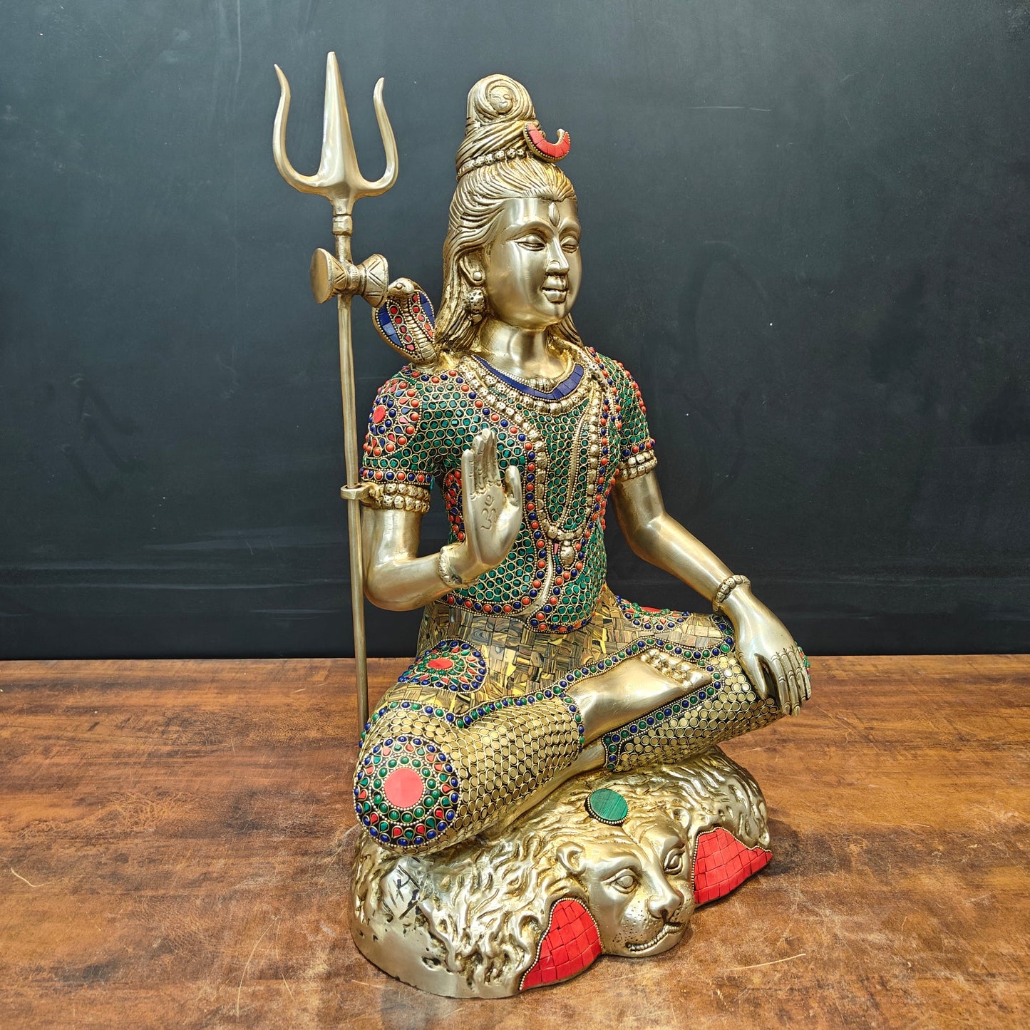 Brass Large Shankar Bhagwan Bhole Nath Idol Stone Work 2 Feet