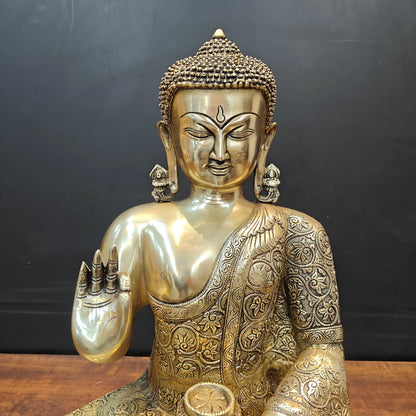 Brass Blessing Buddha Statue With Flower Carving 2 Feet by vendor-unknown - Buddha (View 2)