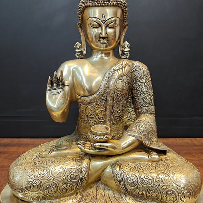 Brass Blessing Buddha Statue With Flower Carving 2 Feet by vendor-unknown - Buddha (View 4)