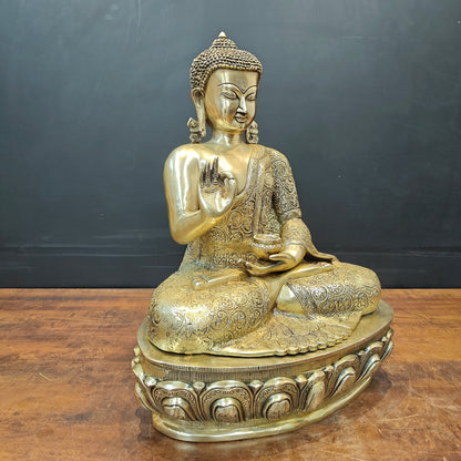 Brass Blessing Buddha Statue With Flower Carving 2 Feet by vendor-unknown - Buddha (View 5)