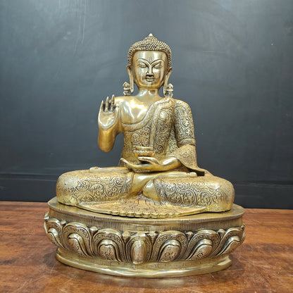 Brass Blessing Buddha Statue With Flower Carving 2 Feet by vendor-unknown - Buddha (View 6)