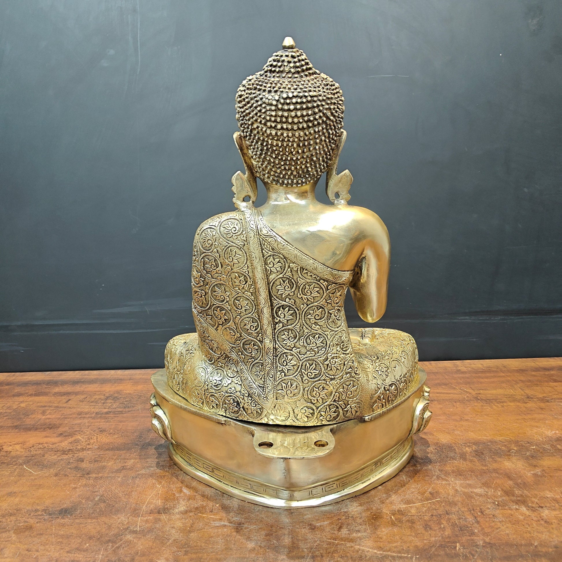 Brass Blessing Buddha Statue With Flower Carving 2 Feet - Image 7