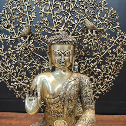 Brass Buddha Idol With Bodhi Tree Stone Work 32 Inches by vendor-unknown - Buddha (View 2)