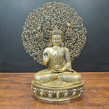 Brass Buddha Idol With Bodhi Tree Stone Work 32 Inches by vendor-unknown - Buddha (View 3)