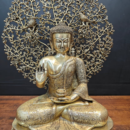 Brass Buddha Idol With Bodhi Tree Stone Work 32 Inches by vendor-unknown - Buddha (View 6)