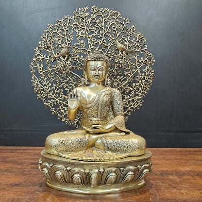 Brass Buddha Idol With Bodhi Tree Stone Work 32 Inches by vendor-unknown - Buddha (View 9)