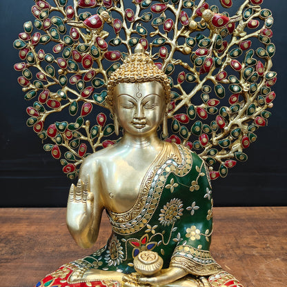 Brass Buddha Statue With Bodhi Tree stone Work 22 Inch by vendor-unknown - Buddha (View 2)